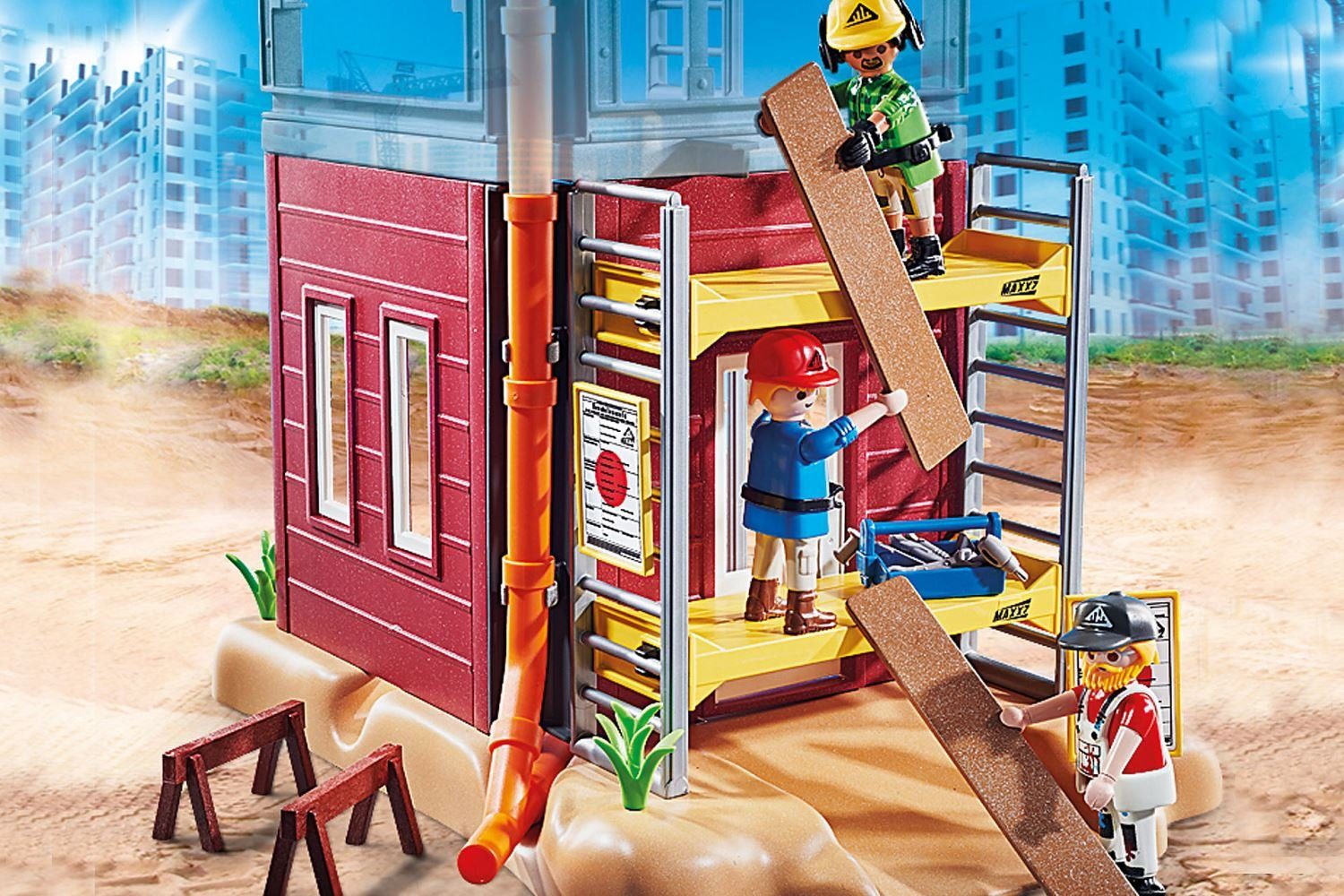 Playmobil® Spielwelt 70446 Baugerüst mit Handwerkern Baustelle, Gerüst Set  Stadt Haus Handwerker Spielzeug-Figuren
