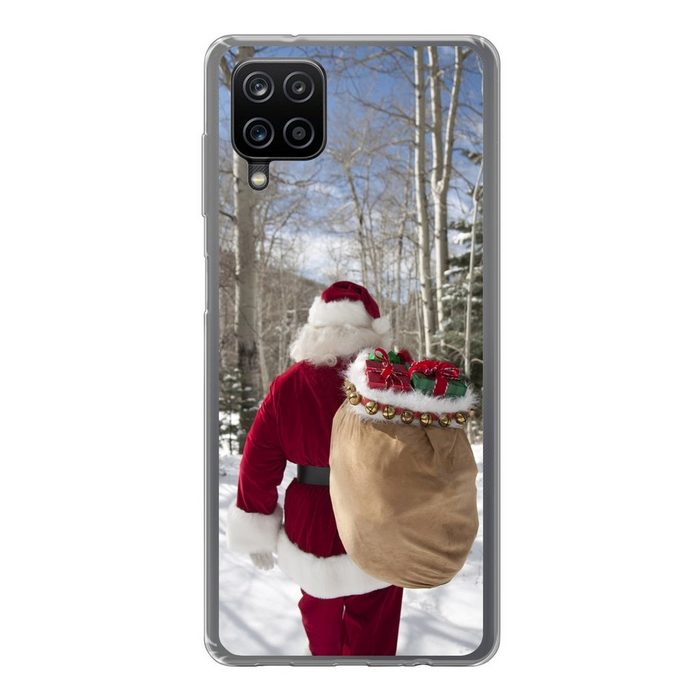 MuchoWow Handyhülle Der Weihnachtsmann geht mit einem Sack voller Weihnachtsgeschenke Handyhülle Samsung Galaxy A12 Smartphone-Bumper Print Handy