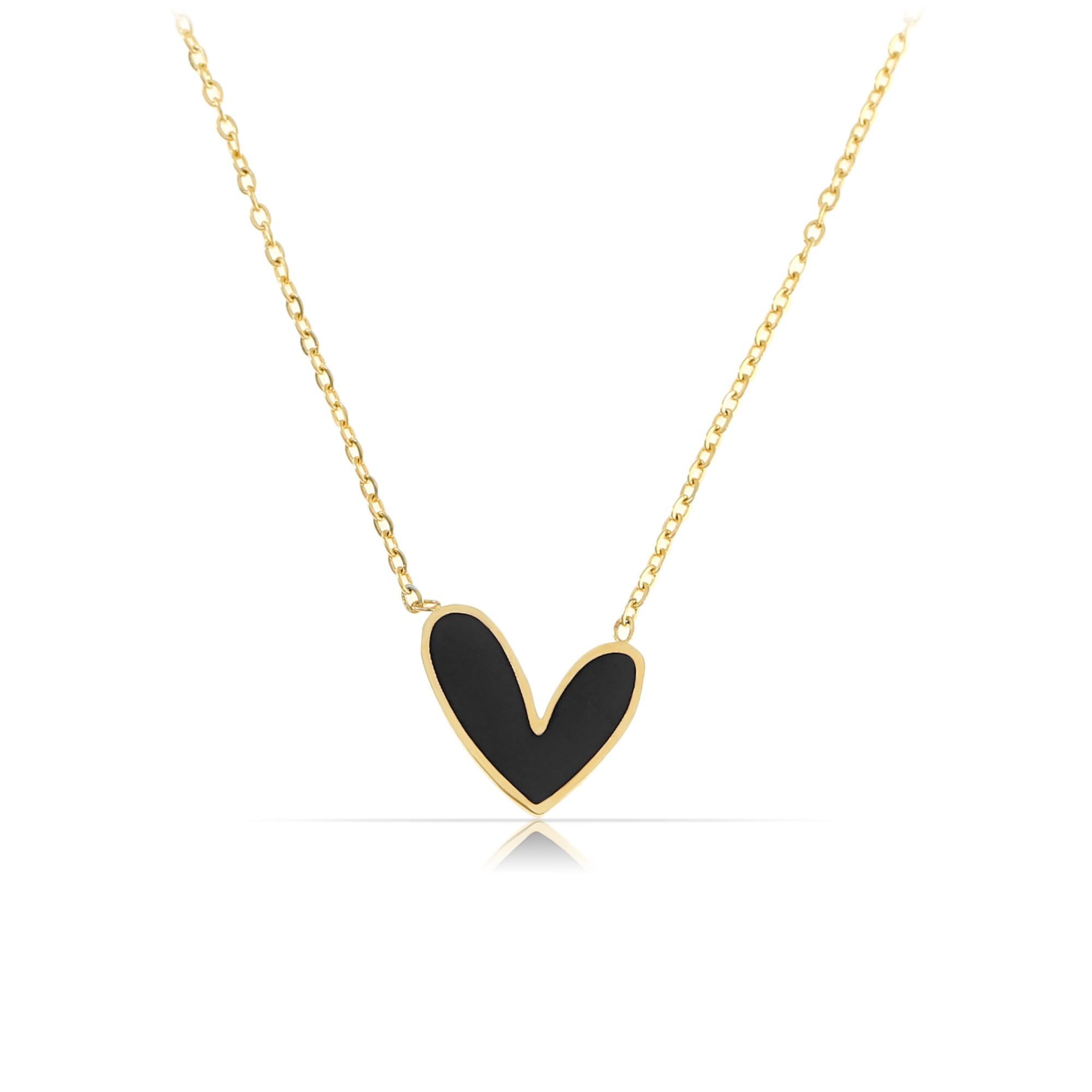 Made by Nami Kette mit Anhänger Herzkette Gold mit Pinkem/Schwarzen Herz aus Chirurgen Edelstahl, Geschenke für Frauen Wasserfester Schmuck Размер Verstellbar