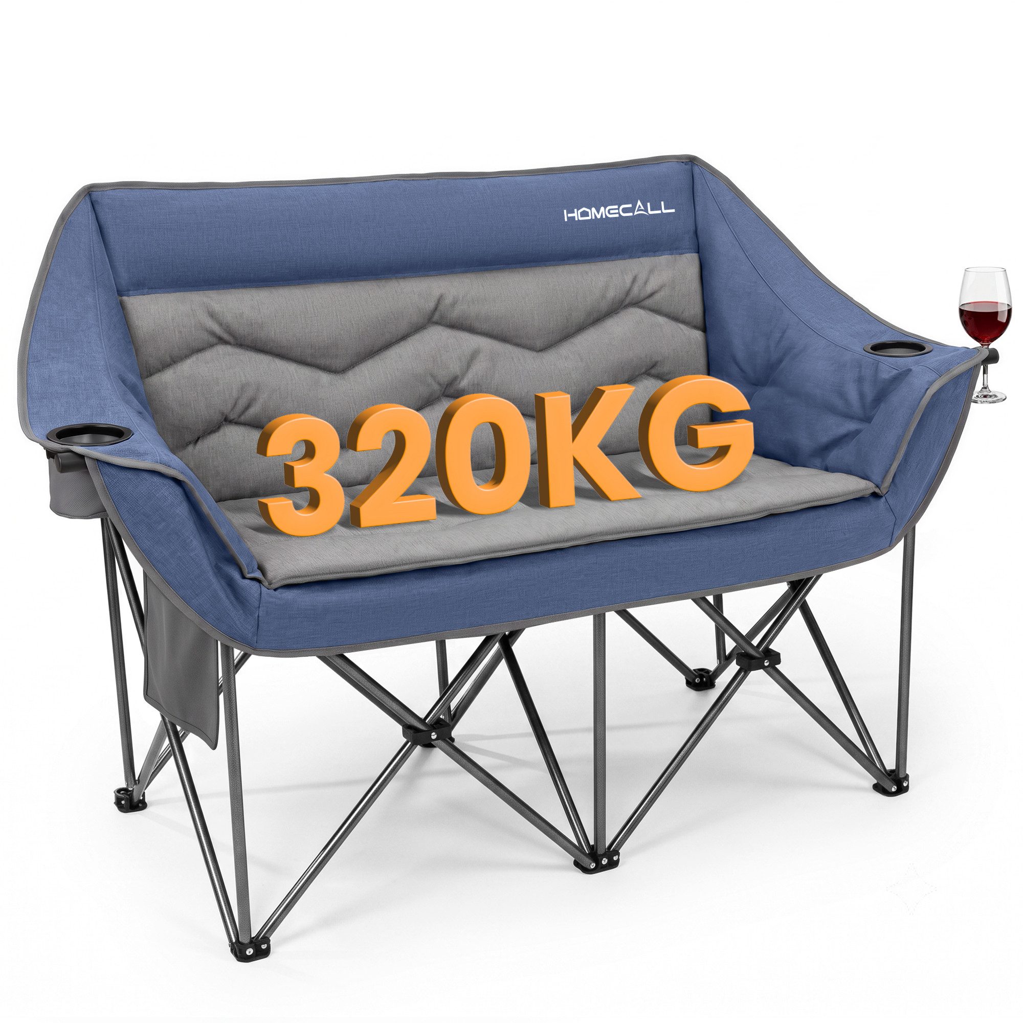 HOMECALL Campingstuhl Camping Sofa faltbar XXL für 2 Personen Luxus Camping Couch Doppelter (mit 107 cm Sitzbreite, hoher Rückenlehne und 2 Getränkehaltern)