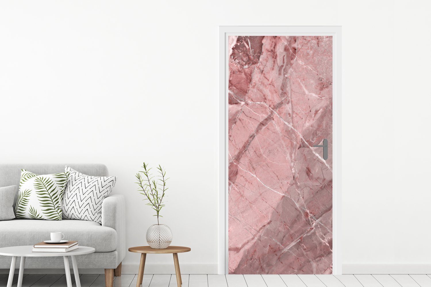 - Türtapete MuchoWow Weiß Granit, - 75x205 (1 Tür, Türaufkleber, Matt, bedruckt, Fototapete cm - Kristalle Rosa für St),