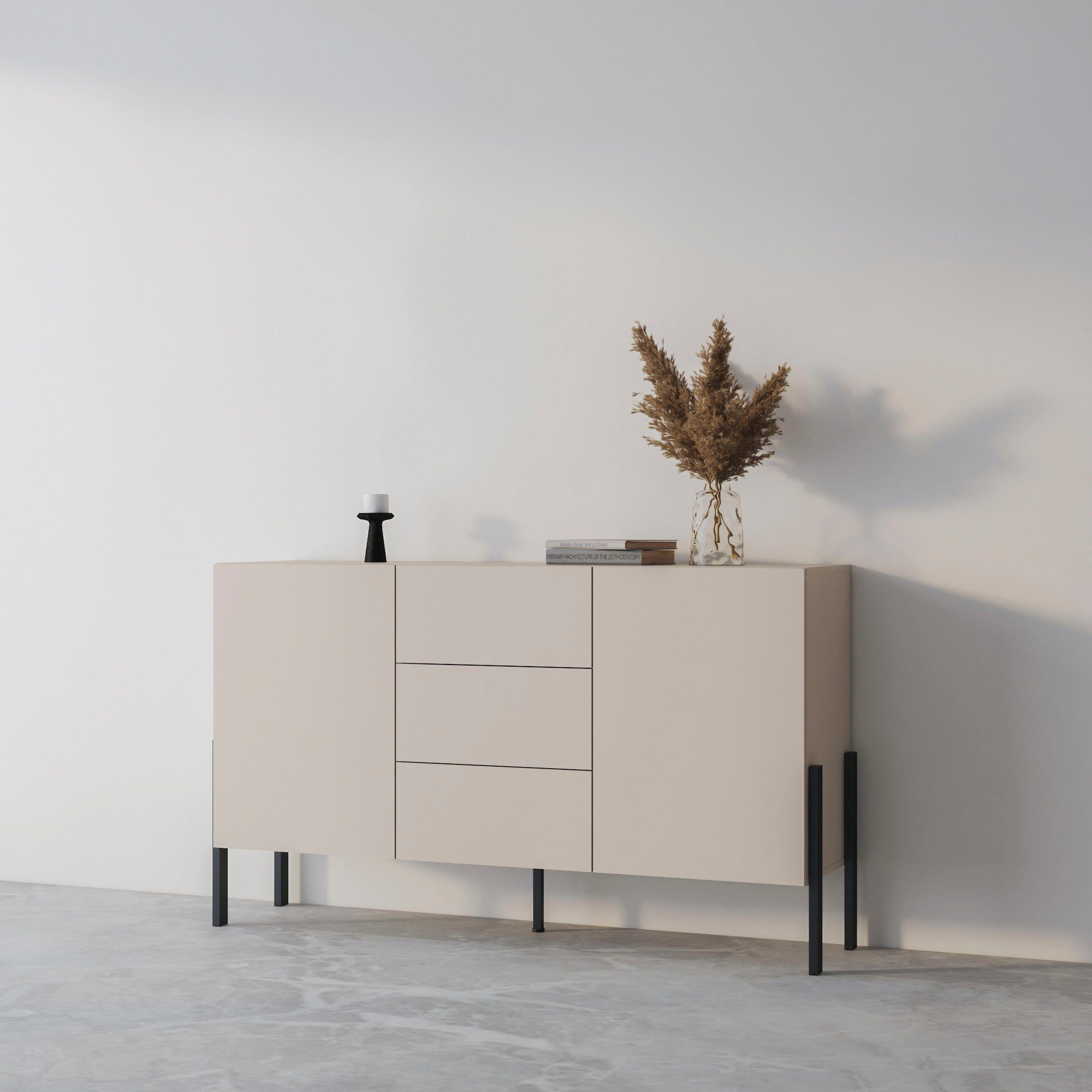 Sideboard Jukon, Breite 150 bzw.180 cm, moderne grifflose Kommode