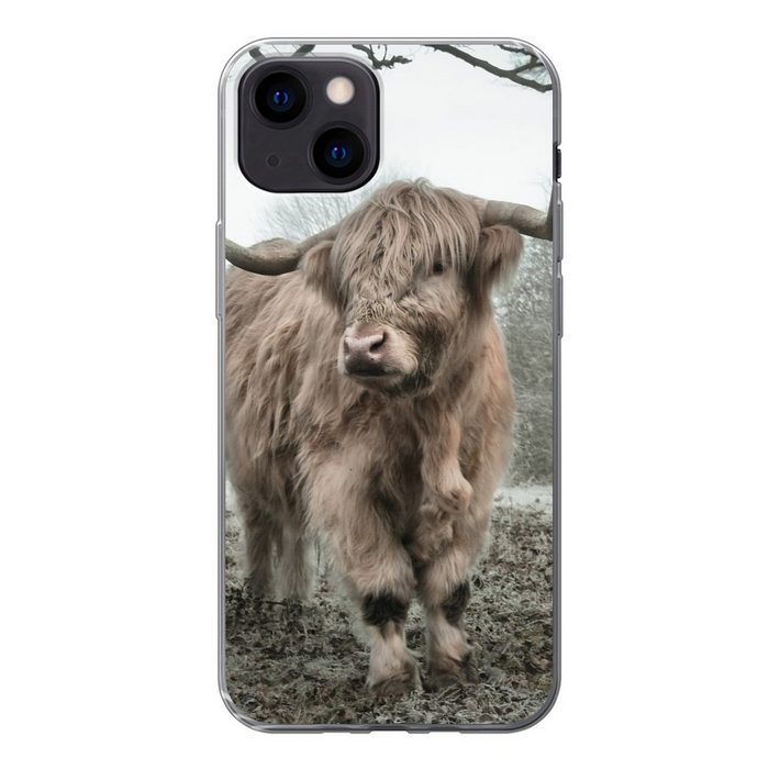 MuchoWow Handyhülle Schottische Highlander - Natur - Herbst - Tiere - Wildtiere - Wald Handyhülle Apple iPhone 13 Mini Smartphone-Bumper Print Handy