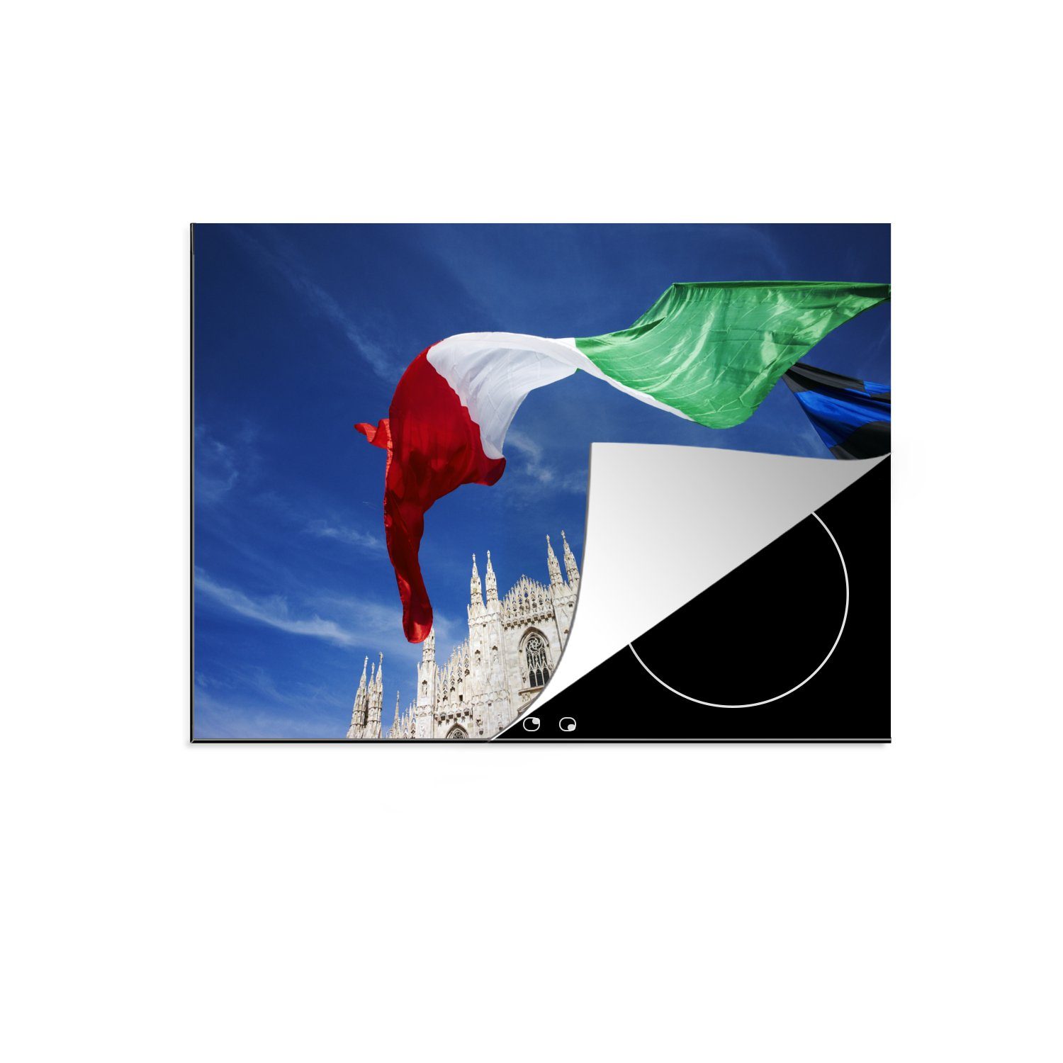 MuchoWow Herdblende-/Abdeckplatte Die italienische Flagge weht in Mailand, Vinyl, (1 tlg), 71x52 cm, Induktionskochfeld Schutz für die küche, Ceranfeldabdeckung