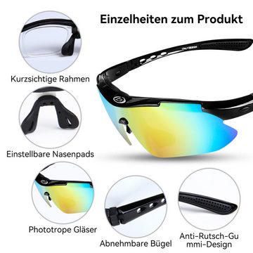 Senmudi Fahrradbrille Radsportbrille, polarisierte Sonnenbrille,Sportbrille, (Ideal für den Außenbereich,Laufen,Radfahren,Angeln,Golf, Mit Aufbewahrungstasche,mit 4 austauschbaren Gläsern), UV-Schutz 400