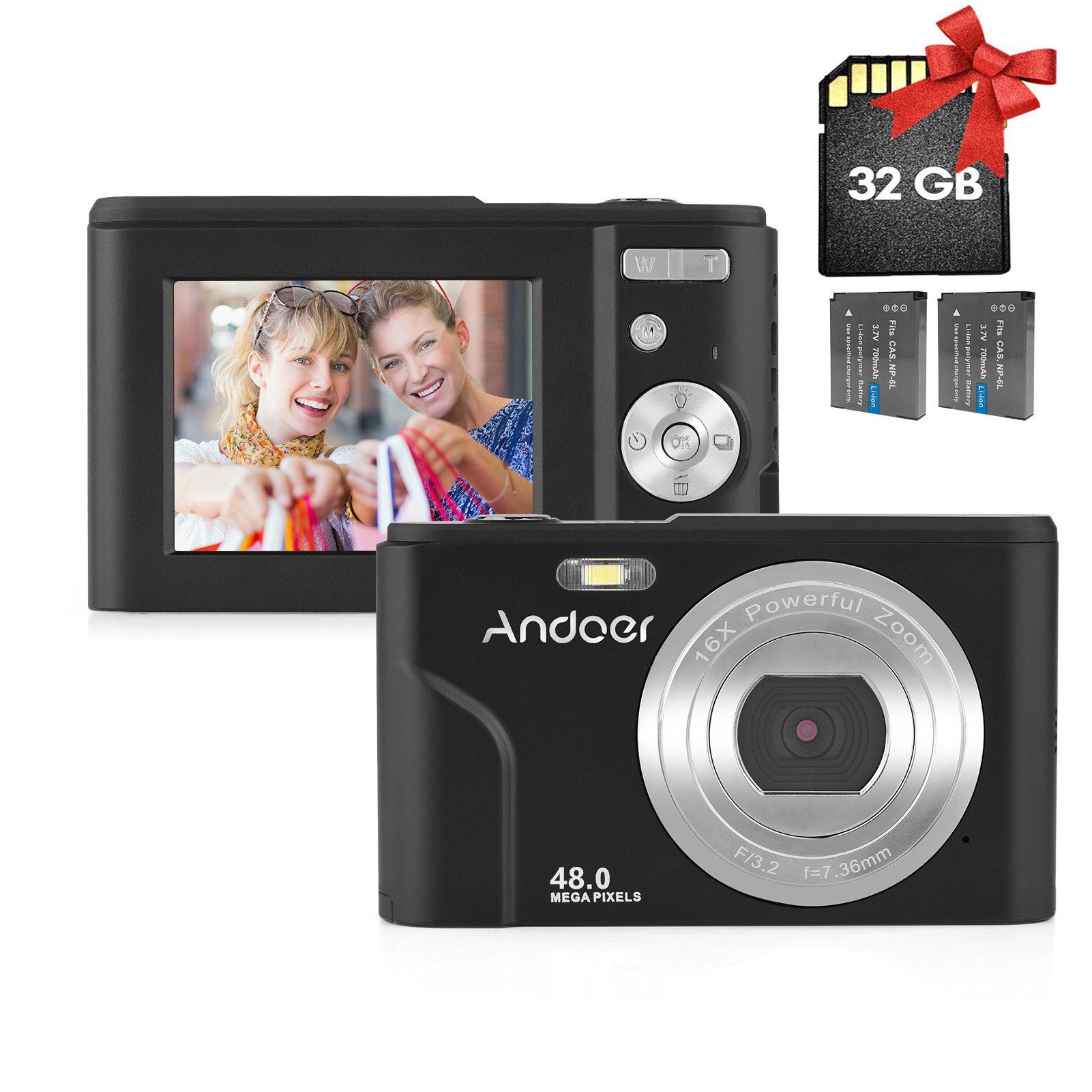 Kompaktkamera Andoer 1080P Zoom 48 2,4-Zoll-IPS-Bildschirm 16-facher MP Autofokus