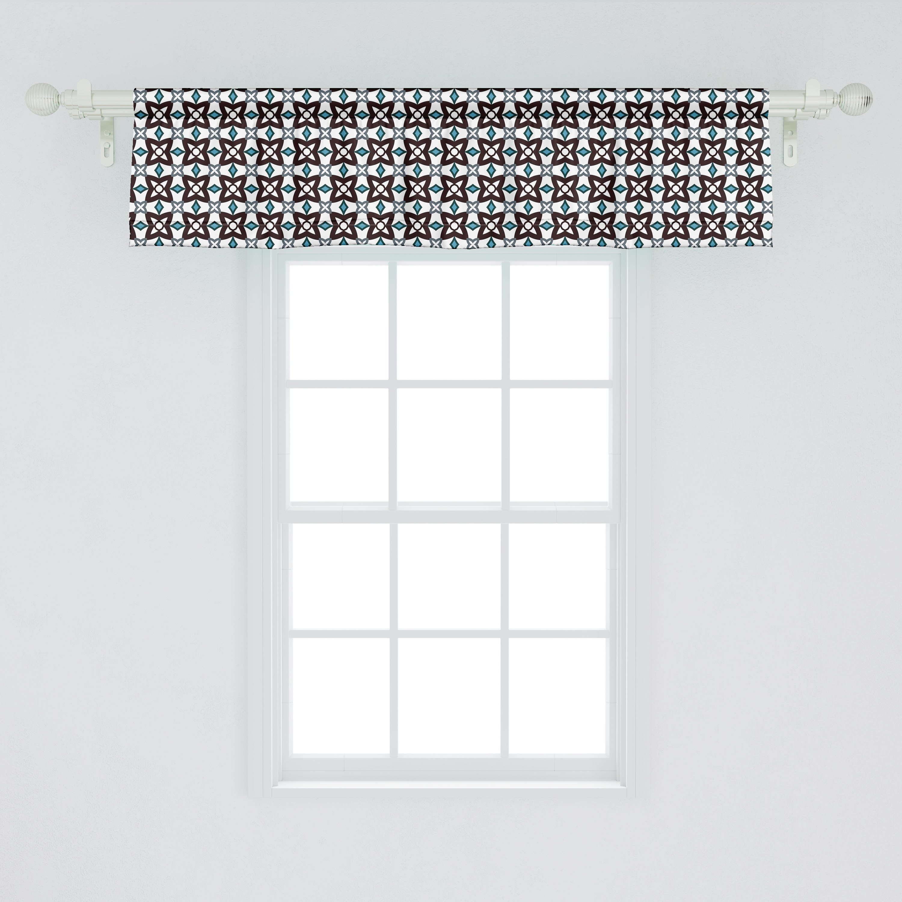 Stangentasche, Symmetrie Dekor Küche Microfaser, Abakuhaus, für Volant mit Schlafzimmer Vorhang Abstrakte Romantische Geometrie Scheibengardine