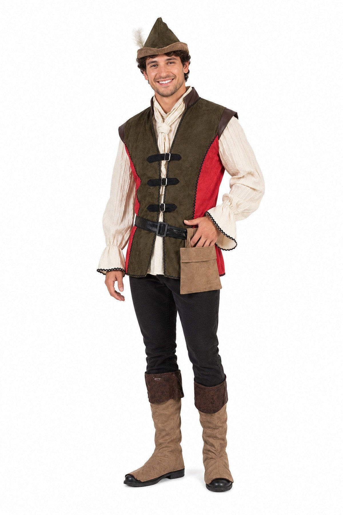 Das Kostümland Kostüm Robin Hood Kostüm für Herren - Grün Rot, Film Par