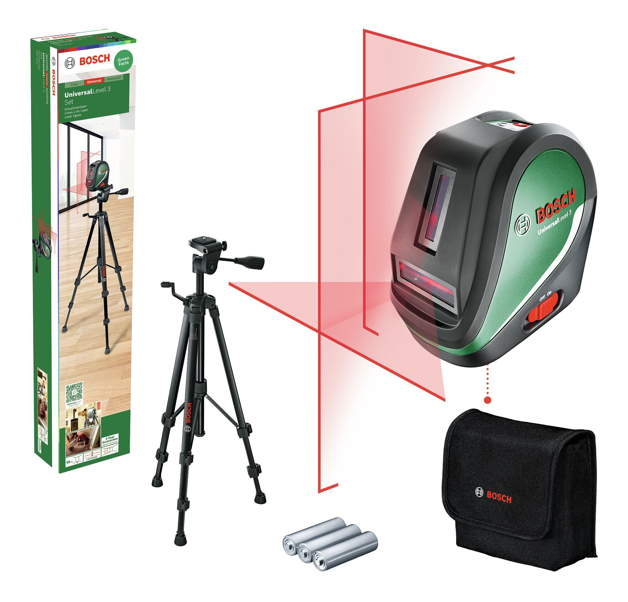 BOSCH Kreuzlinienlaser UniversalLevel 3 Set, Kreuzlinien-Laser - im Karton