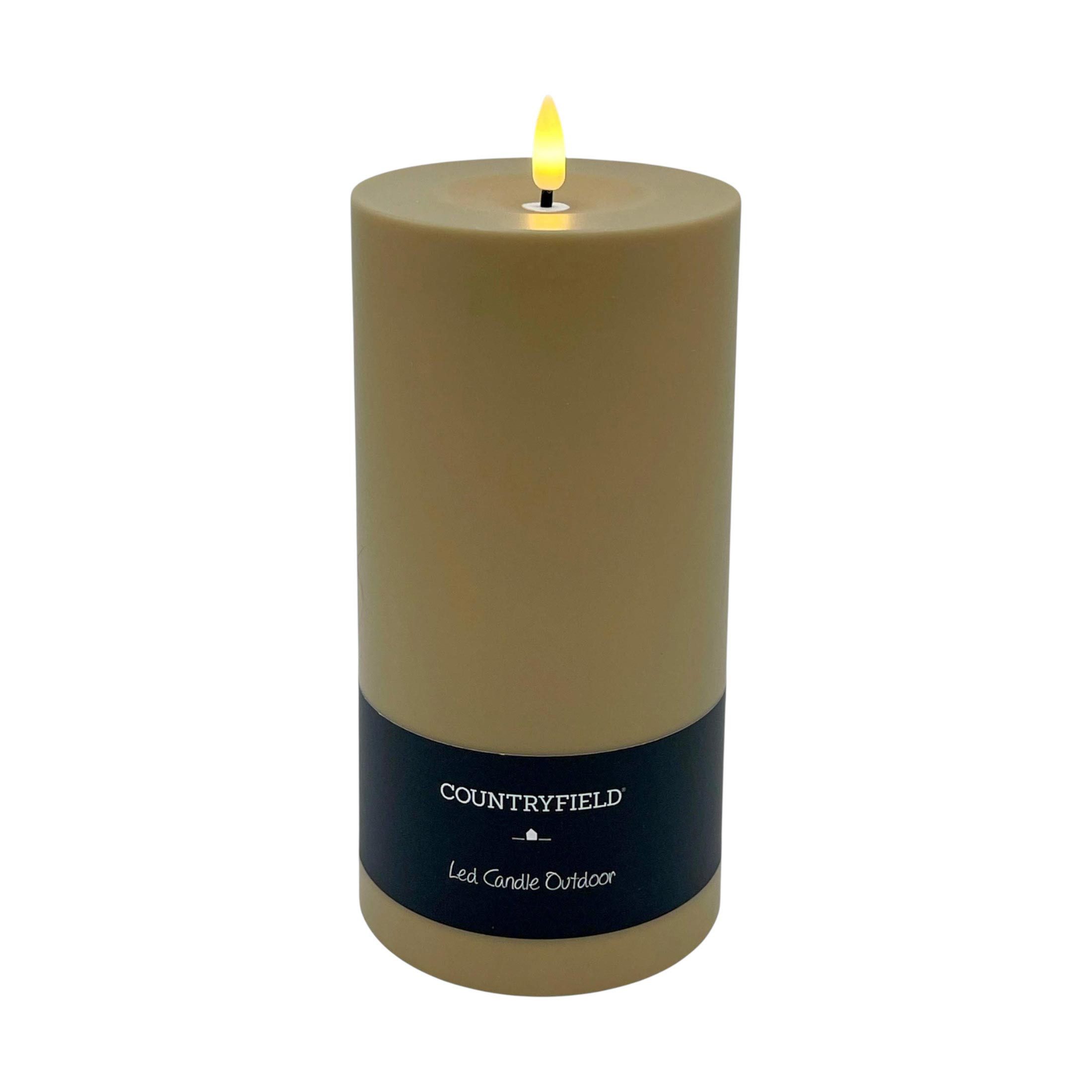 Countryfield LED-Kerze (1-tlg), Außen beige-braun Timer 3D-Flame 10x17,5cm