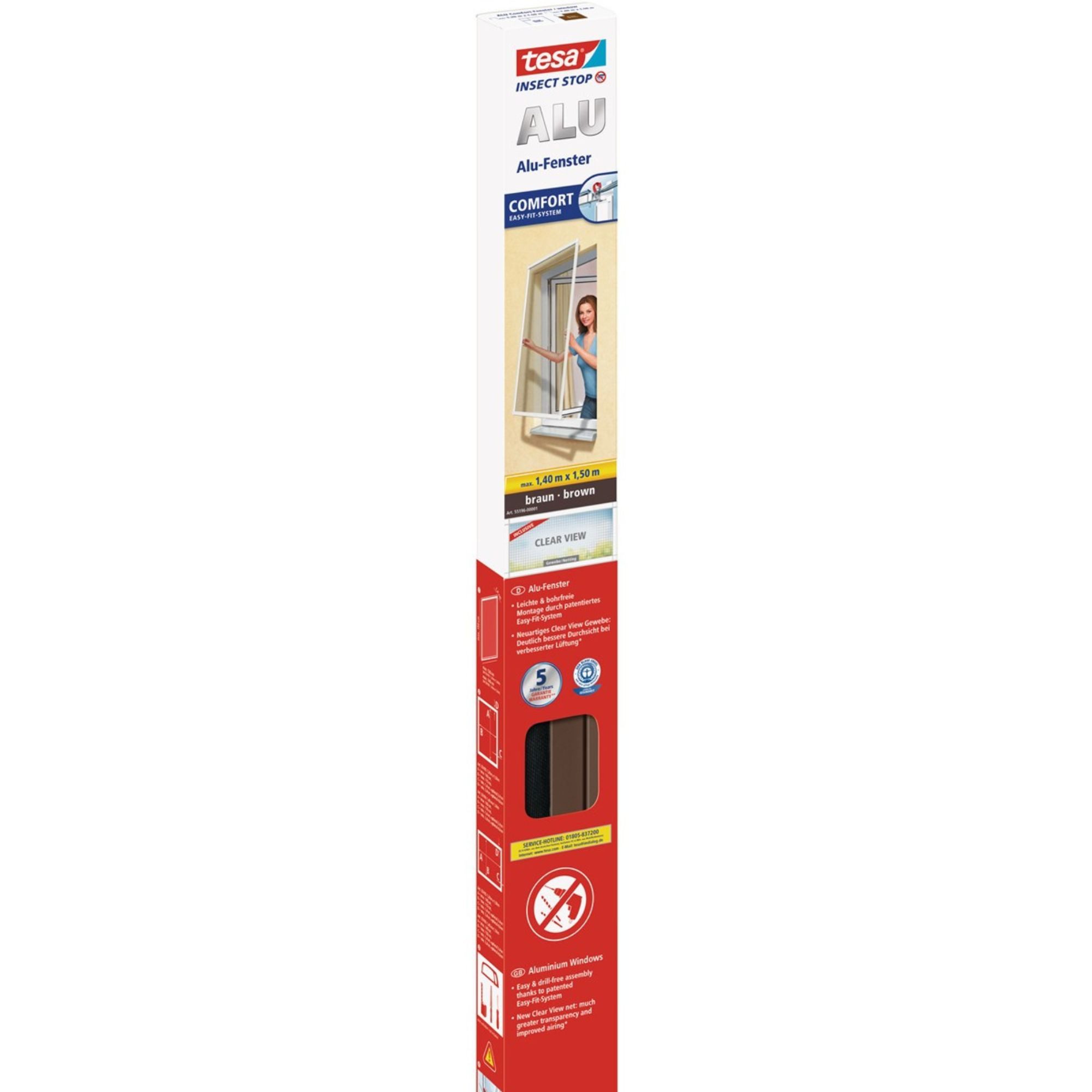 tesa Insektenschutz-Fensterrahmen Tesa Insect Stop Fliegengitter ALU COMFORT Fenster braun 140 cm x 150