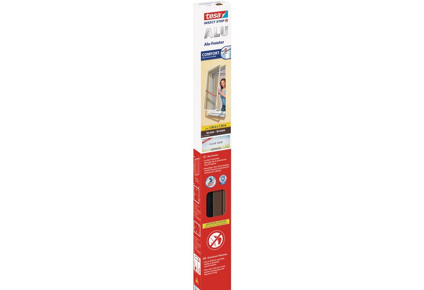 tesa Insektenschutz-Fensterrahmen Tesa Insect Stop Fliegengitter ALU COMFORT Fenster braun 140 cm x 150