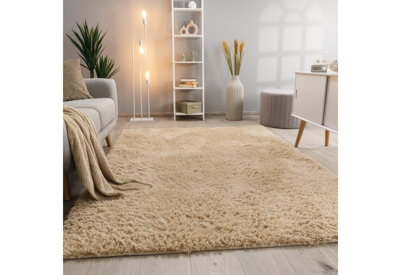 KADIMA DESIGN Teppich waschbar Unifarben Schlafzimmer Hochflor Teppich Shaggy, Rechteckig, Höhe: 37 mm, Florhöhe: 33 mm, 100% Polyester, …