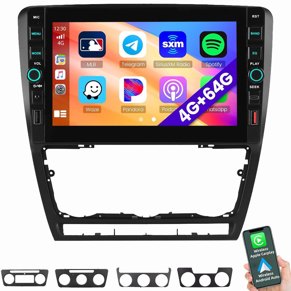ESSGOO Für Skoda Octavia 2 2008-2013 Android 15 Carplay RDS FM Navi WiFi Autoradio (RDS, Digitalradio (DAB), FM, AM)