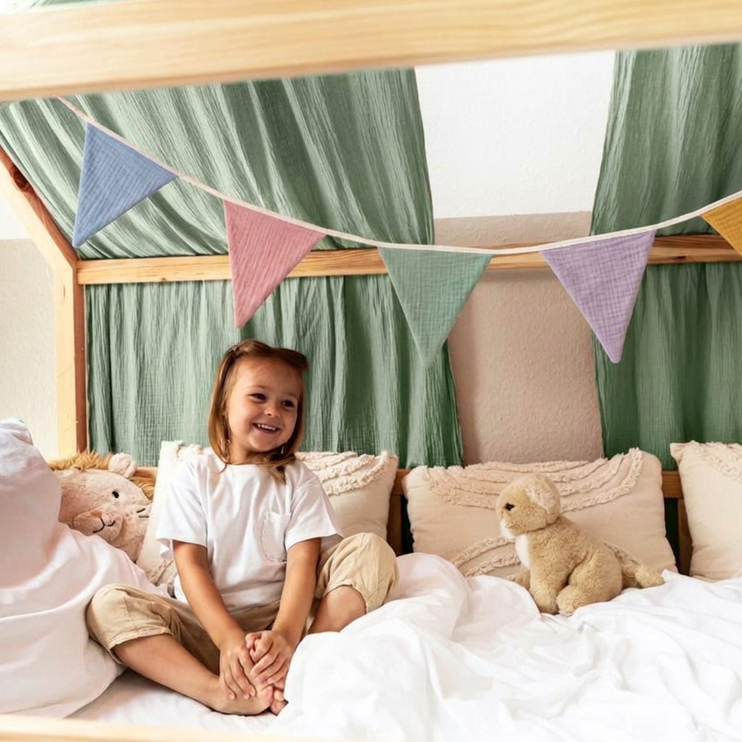 lilimaus Wimpelkette Sternenkette für Kinderzimmer - handgenähte Stoff-Girlande, handgefertigte Stoff-Girlande ca. 300 cm - Wimpel oder Sterne