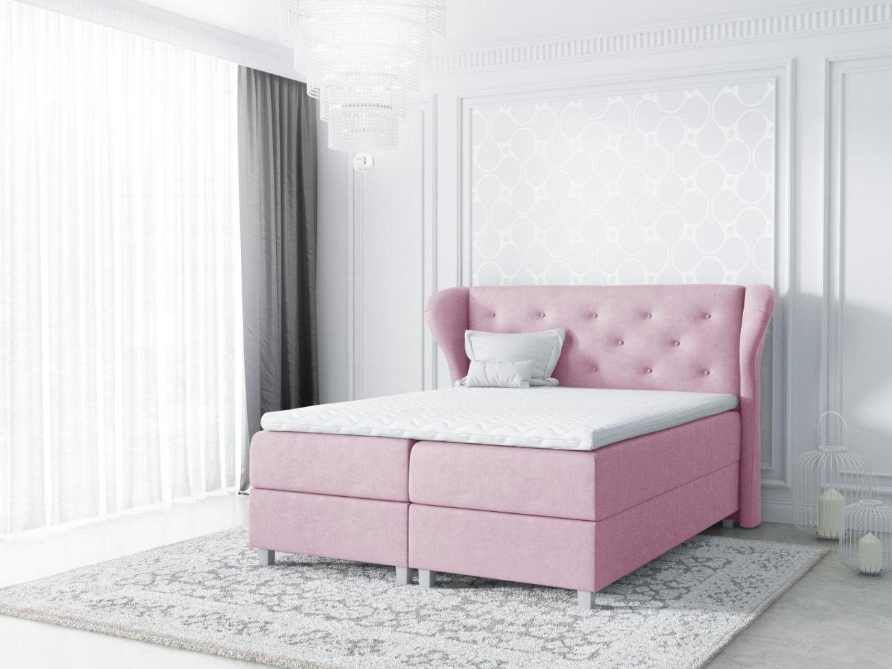 Rosa Modern Hotel Bett, Stoff Textil JVmoebel Design Boxspringbett Bett Doppel
