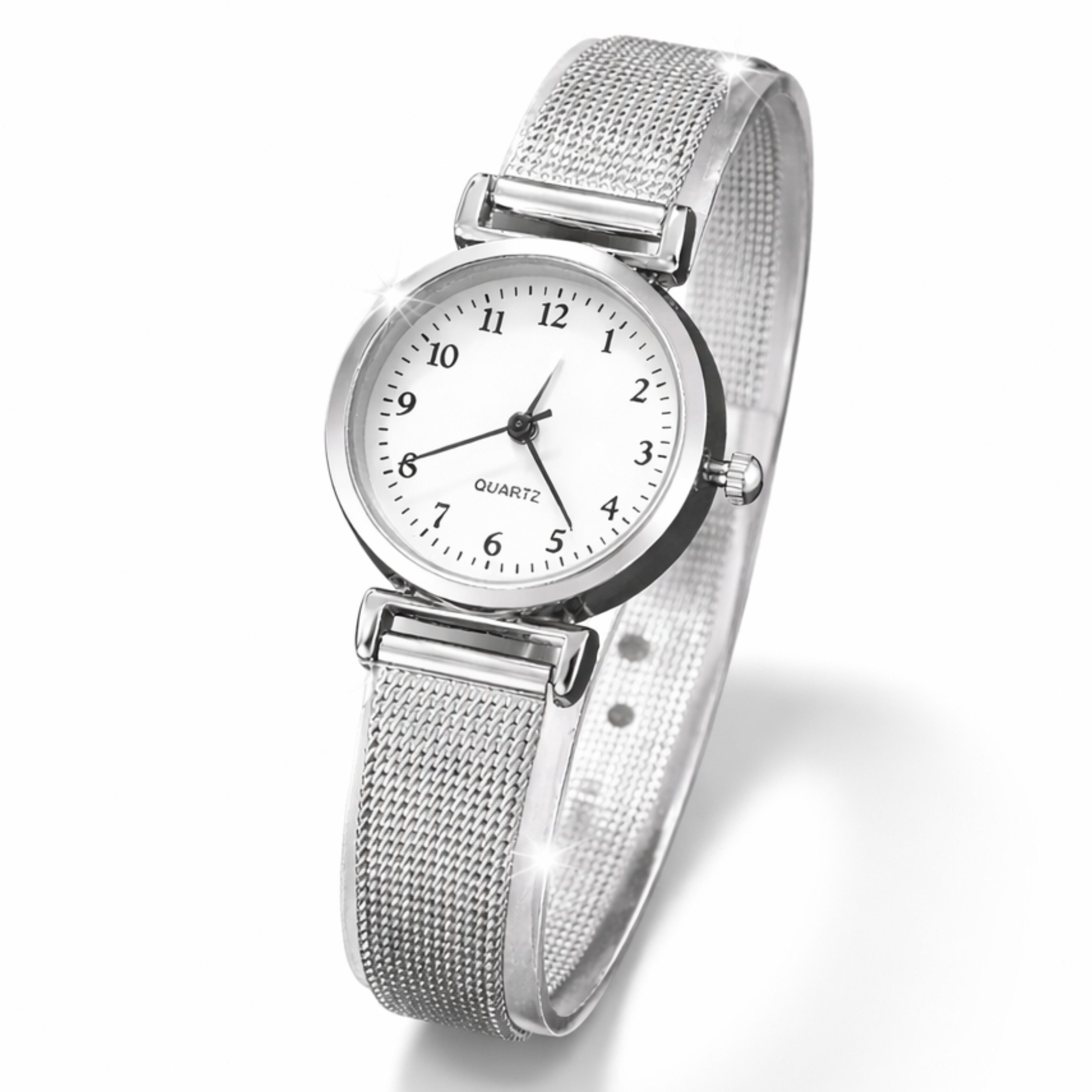 StellarLuma Quarzuhr Damenuhr Quarzuhr Uhr Damenschmuck Geschenkset Modeschmuck silbern, (Set, Damen Geschenkset), Elegante Damenuhr mit Schmuck in Silber Optik aus Edelstahl