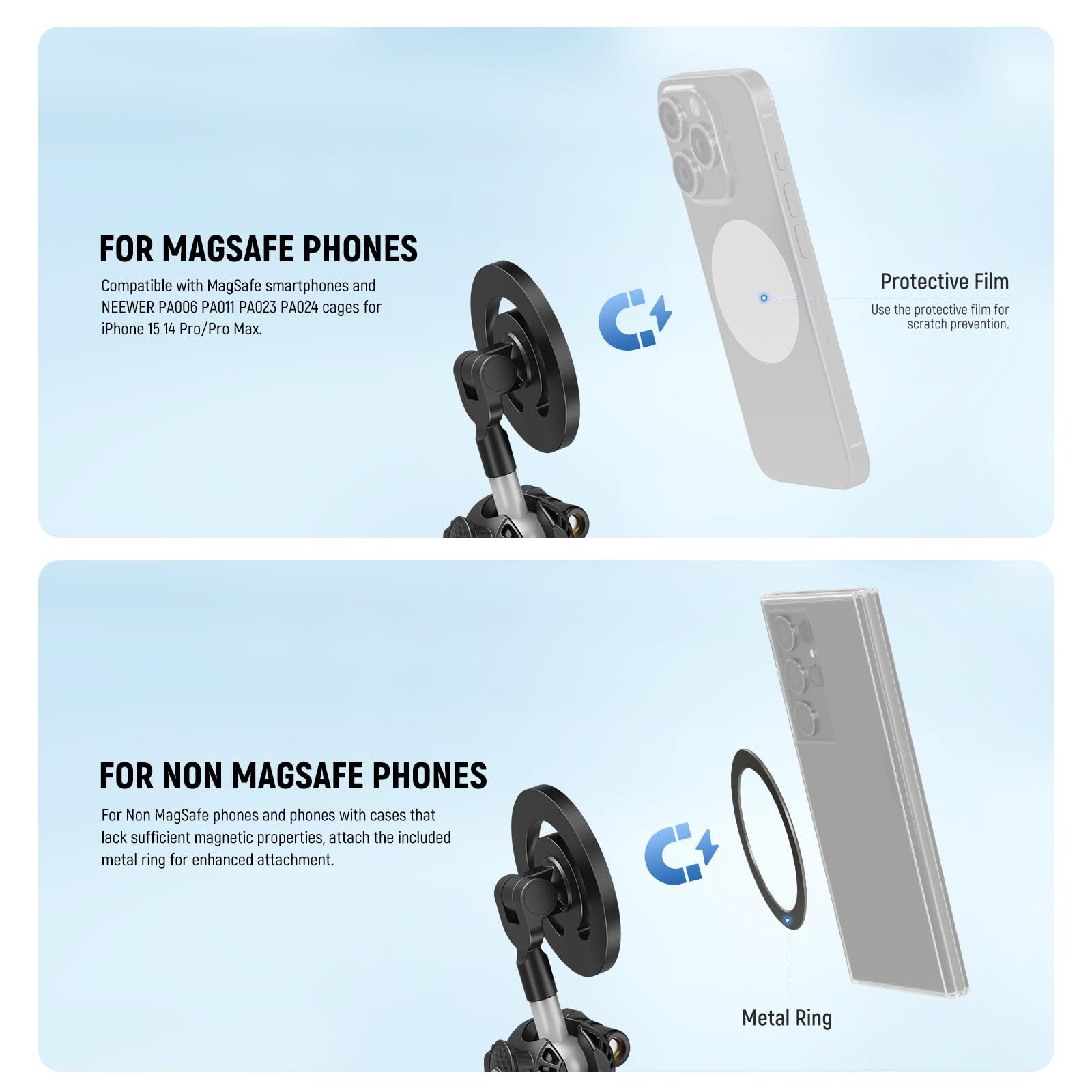 Neewer TP33 Magnetische Flexible Handy Stativ für iPhone Magsafe Ministativ (mit Kugelkopf, Mini Vlog Handystativ Ständer für Fahrrad Rohr)