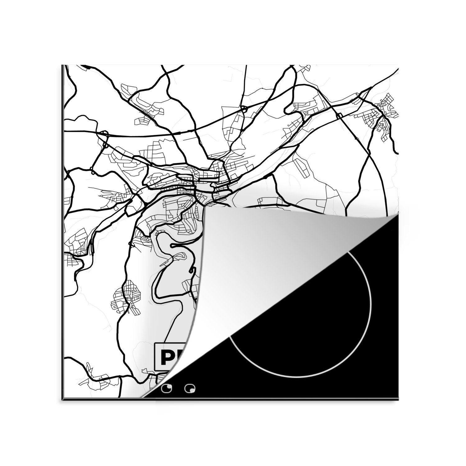 MuchoWow Herdblende-/Abdeckplatte Pforzheim - Karte - Stadtplan, Vinyl, (1 tlg), 78x78 cm, Ceranfeldabdeckung, Arbeitsplatte für küche