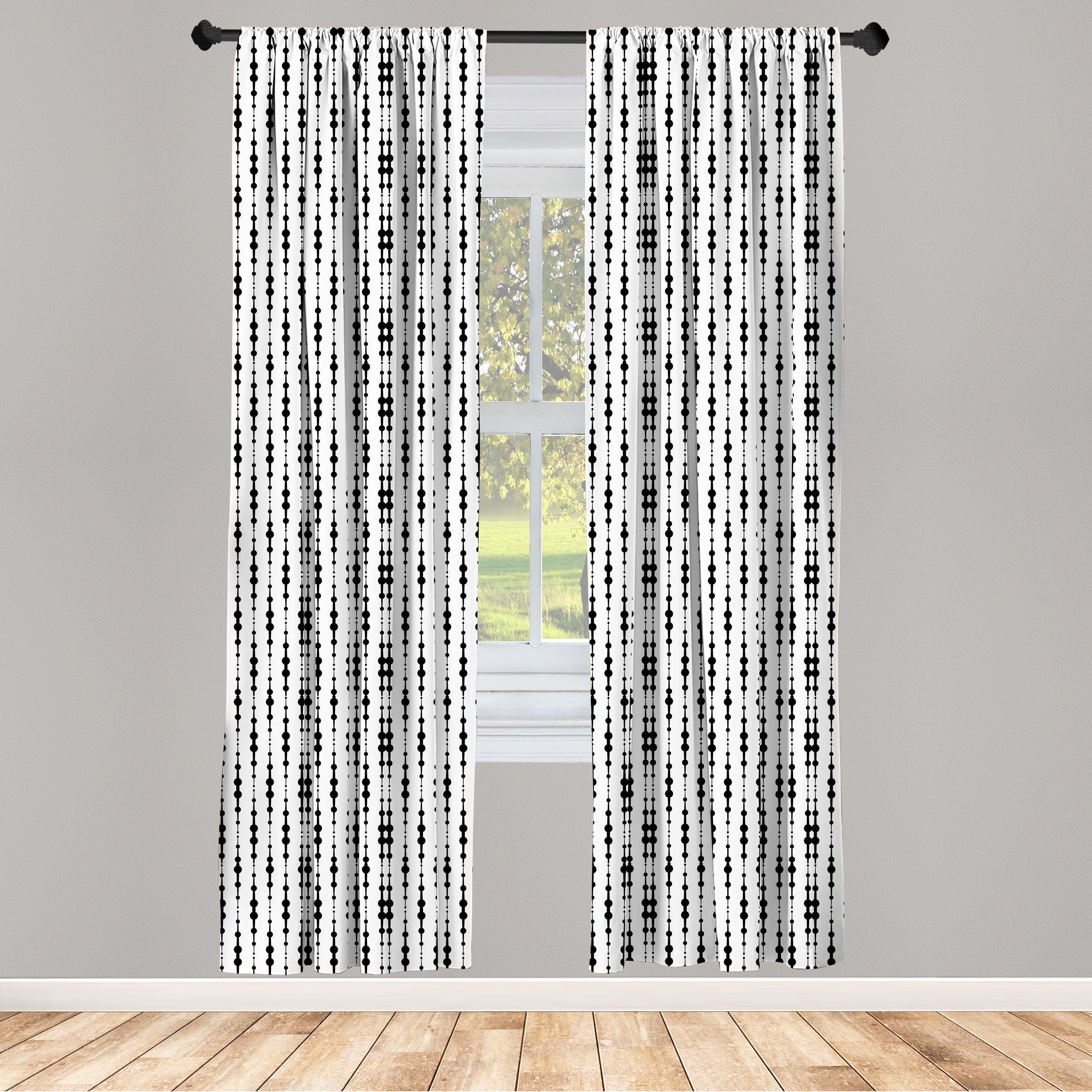 Gardine Vorhang für Wohnzimmer Linien Schlafzimmer Abstrakt Microfaser, Monochrome Dekor, Abakuhaus, Dots