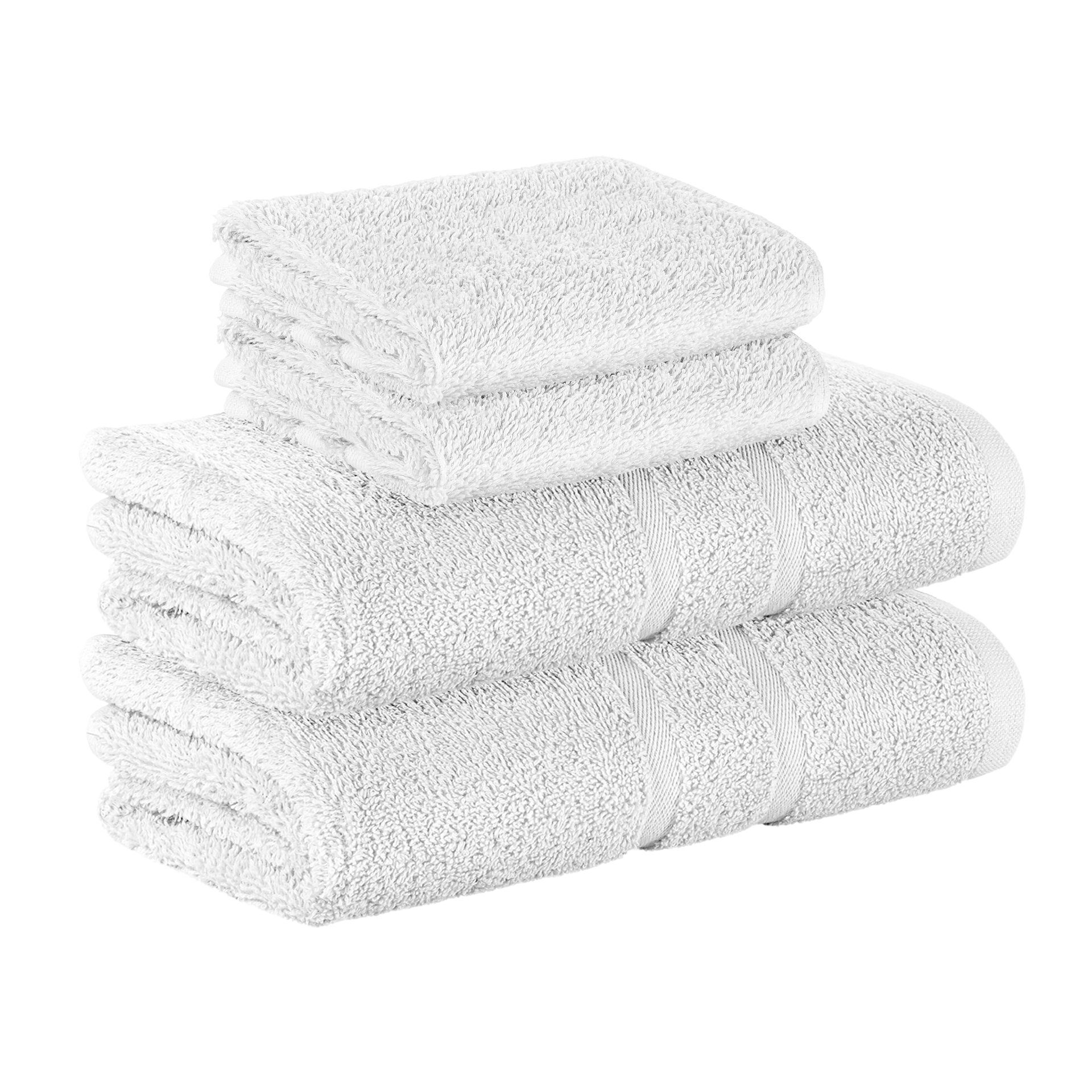 SET GSM Frottee Farben Handtuch Weiß 100% 100% als 2x Handtuch Pack, in (4 2x 4er 500 Gästehandtuch Handtücher Baumwolle verschiedenen Teilig) Baumwolle 500GSM StickandShine