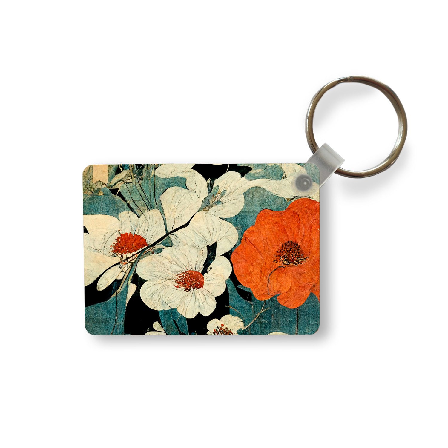 Schlüsselanhänger Blumen - Pflanzen - Vintage - Asien - Orange