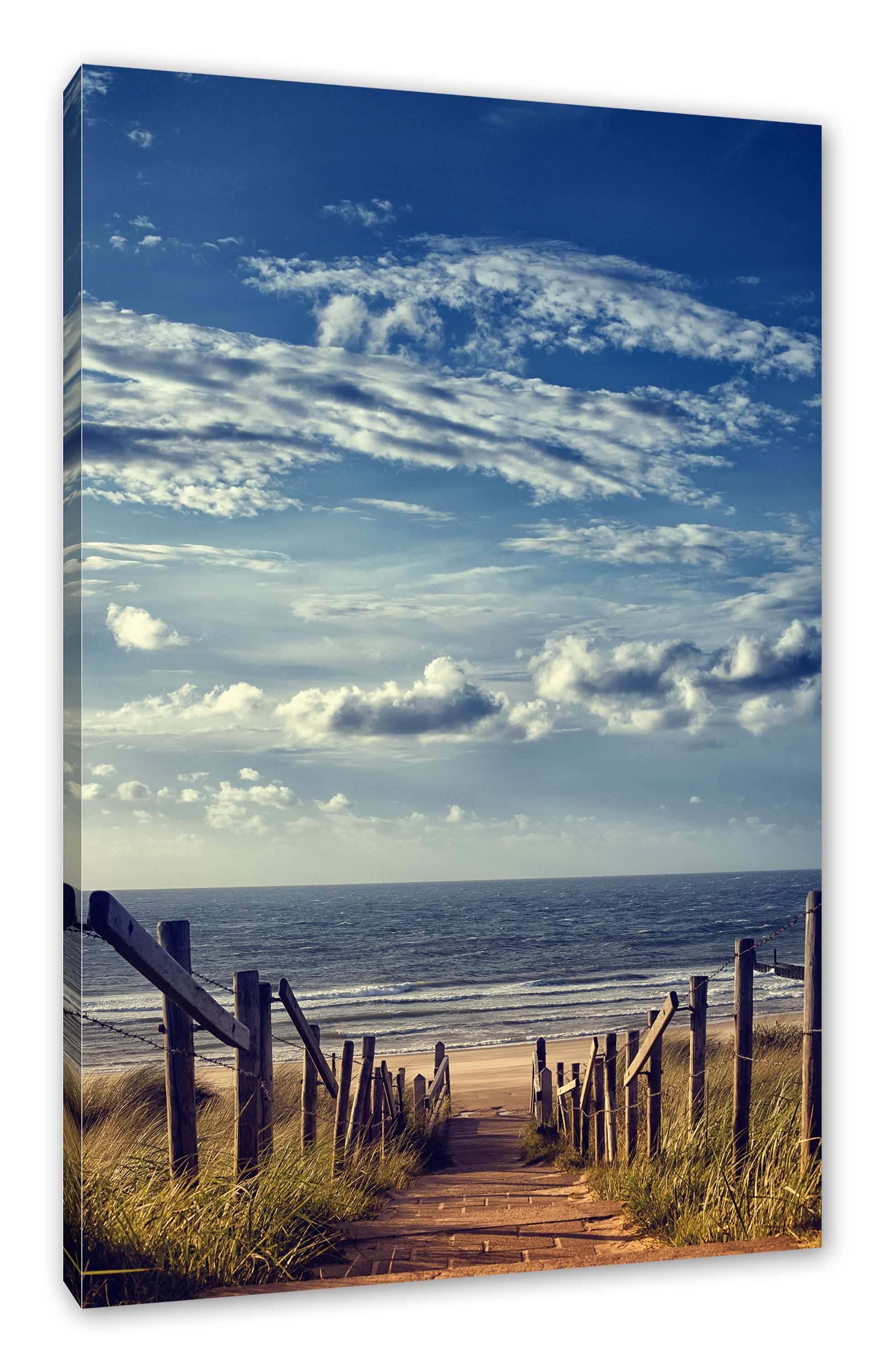 Pixxprint Leinwandbild Weg zum Strand am Meer, Weg zum Strand am Meer (1 St), Leinwandbild fertig bespannt, inkl. Zackenaufhänger