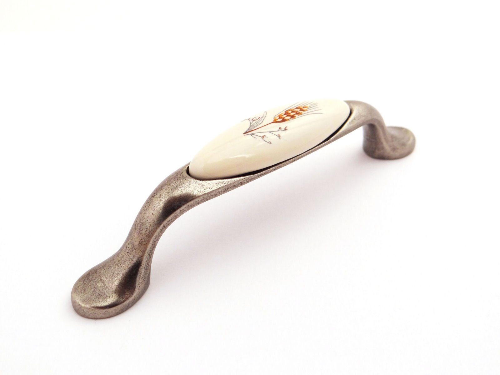 SO-TECH® Möbelgriff Porzellangriff VENUS Silber Antik / Cremefarbig BA 96 mm, Lochabstand 96 mm, Länge 128 mm, Ährendekor inkl. Schrauben