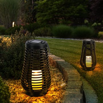 NOWA LED Solarleuchte, LED-Leuchtmittel fest verbaut, Solarlampe Gartendeko Laterne LED Feuereffekt Außenleuchte 3er Set