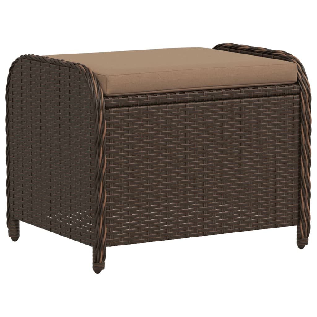 Hocker Gartenhocker mit Kissen Braun 58x46x46 cm Poly Rattan