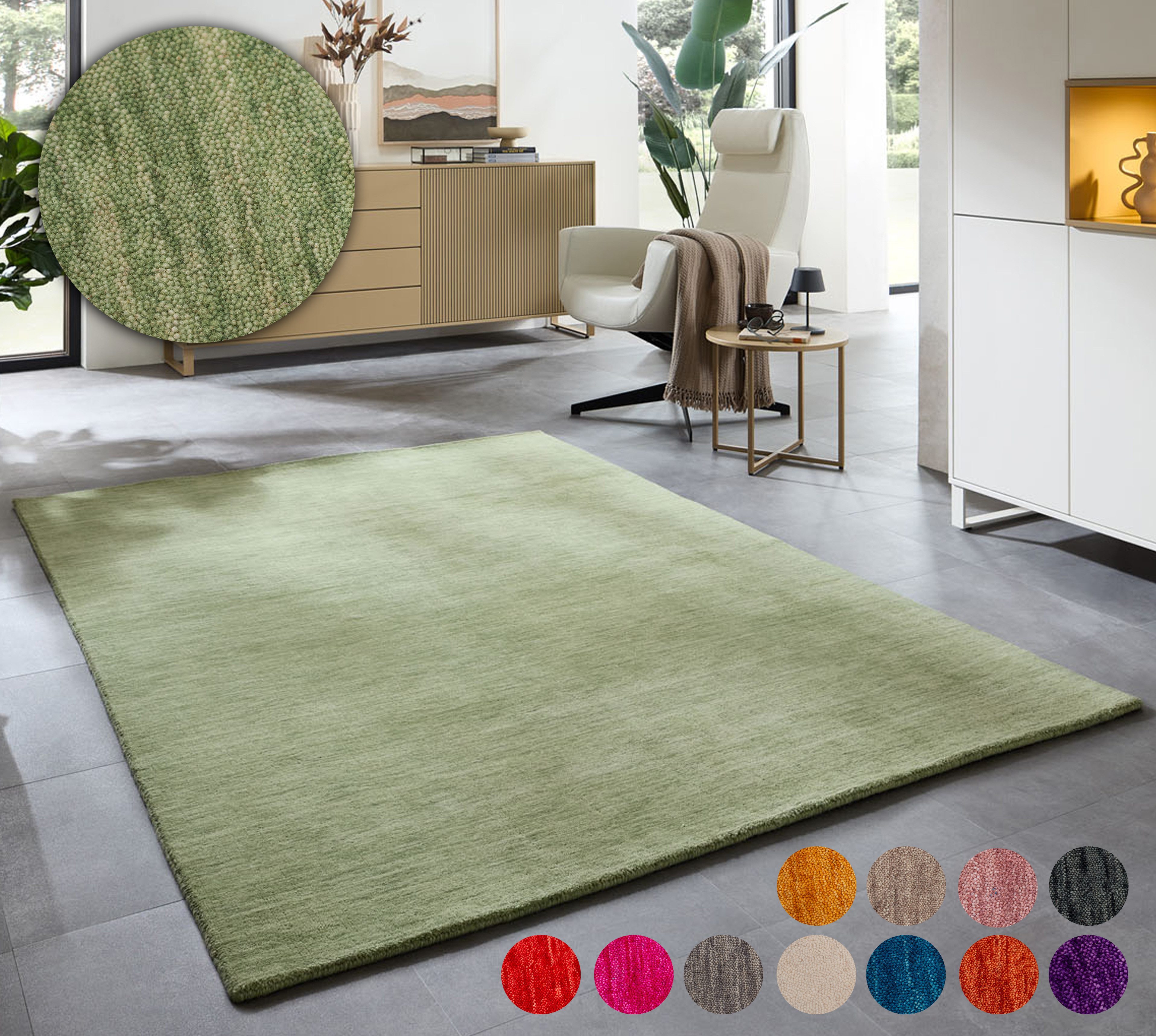 OTTO home Wollteppich Karchau, Handwebteppich, rechteckig, Höhe: 13 mm, reine Wolle, meliert, handgewebt, brilliante Farben