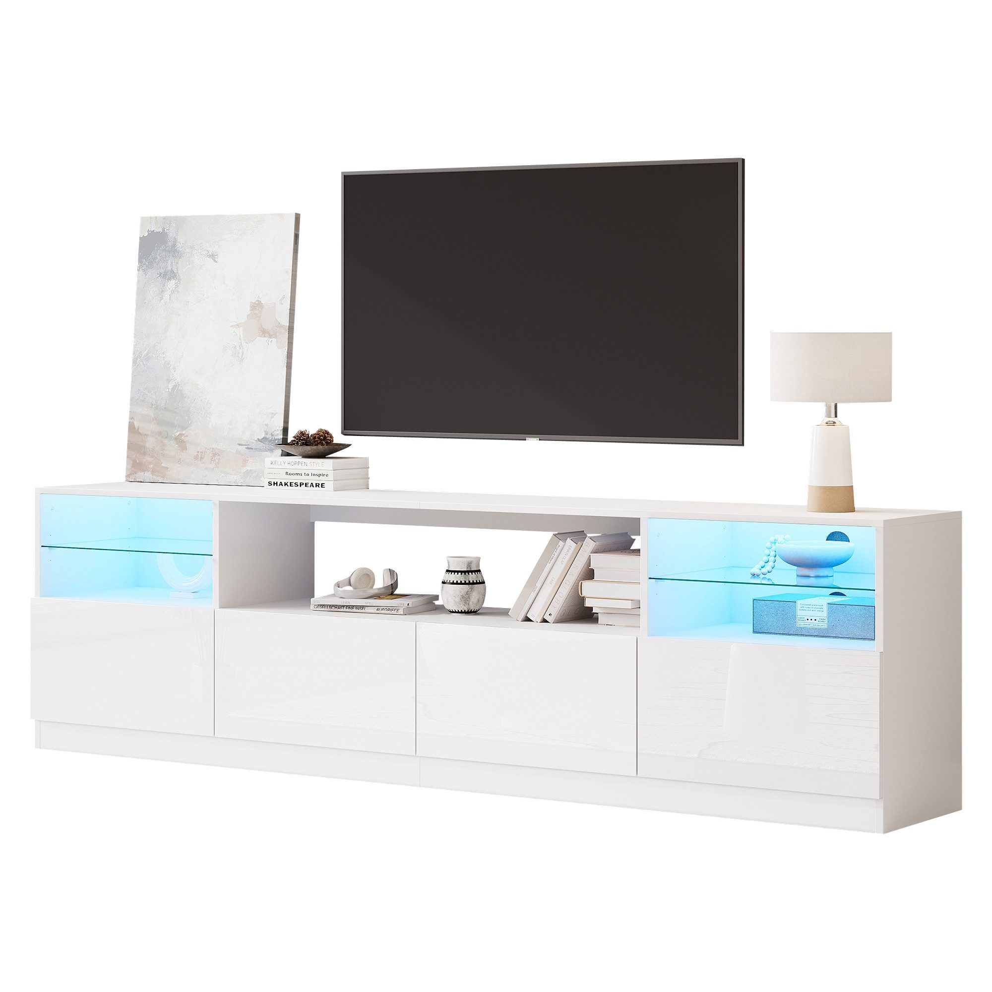 Lowboard Hochglanz Fernsehschrank mit LED