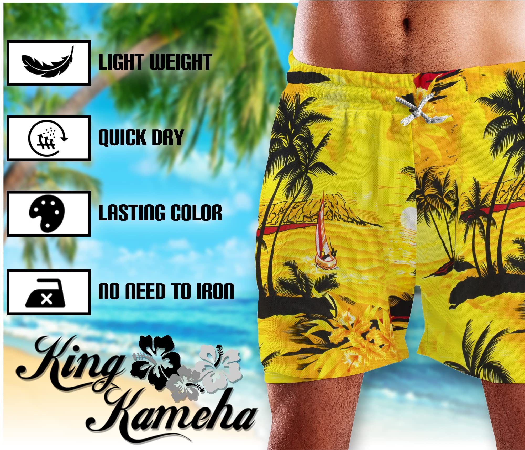 King Kameha Badeshorts Surf Funky Hawaii Bade-Shorts Mesh-Einsatz Verschluss Kordelzug Mit integriertem Mesh-Innenslip für extra Komfort – Bild 2 von 3
