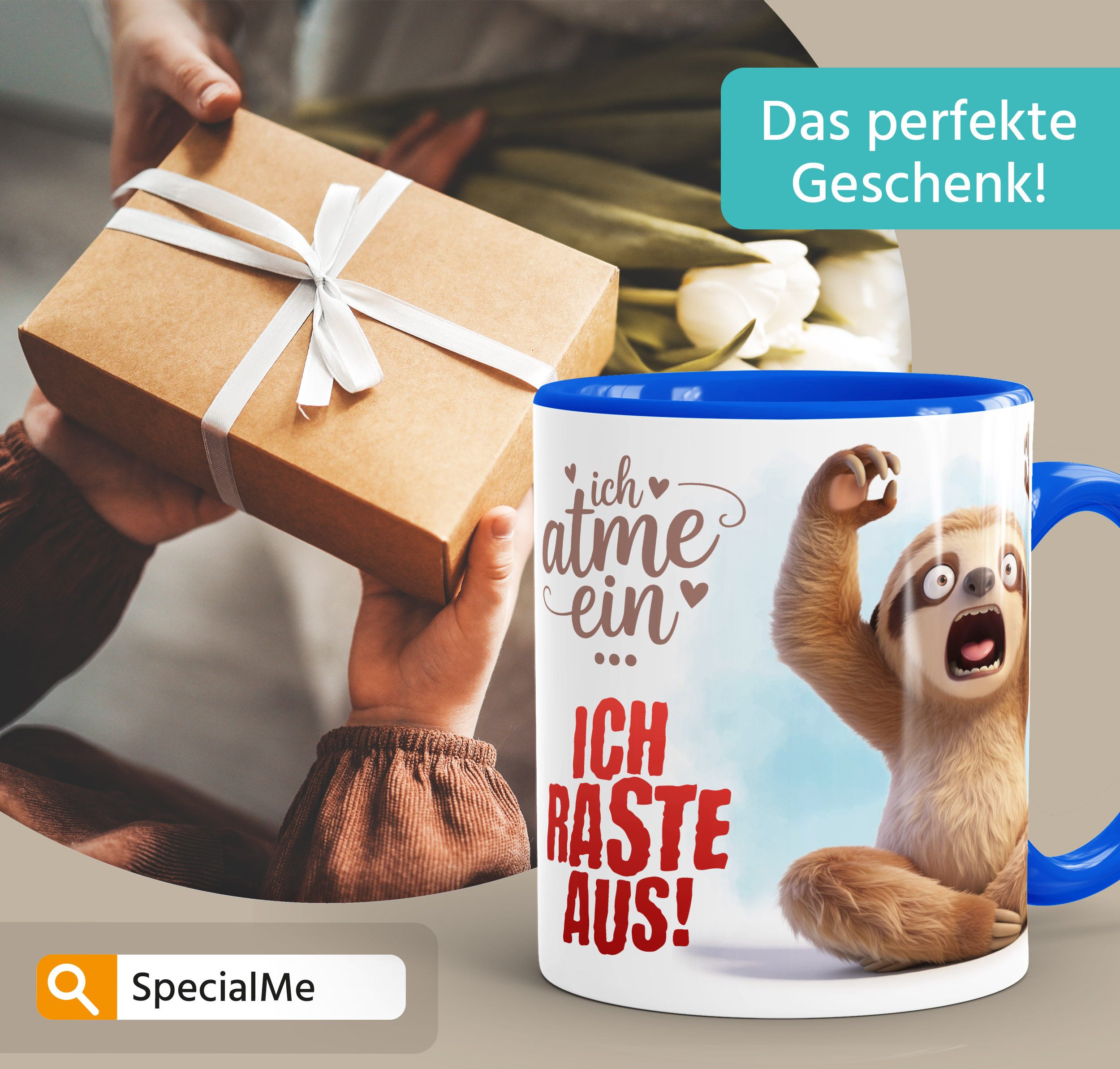 SpecialMe Tasse Tasse Faultier Spruch - Ich atme ein, ich raste aus -Bürotasse, Keramik – Bild 4 von 5