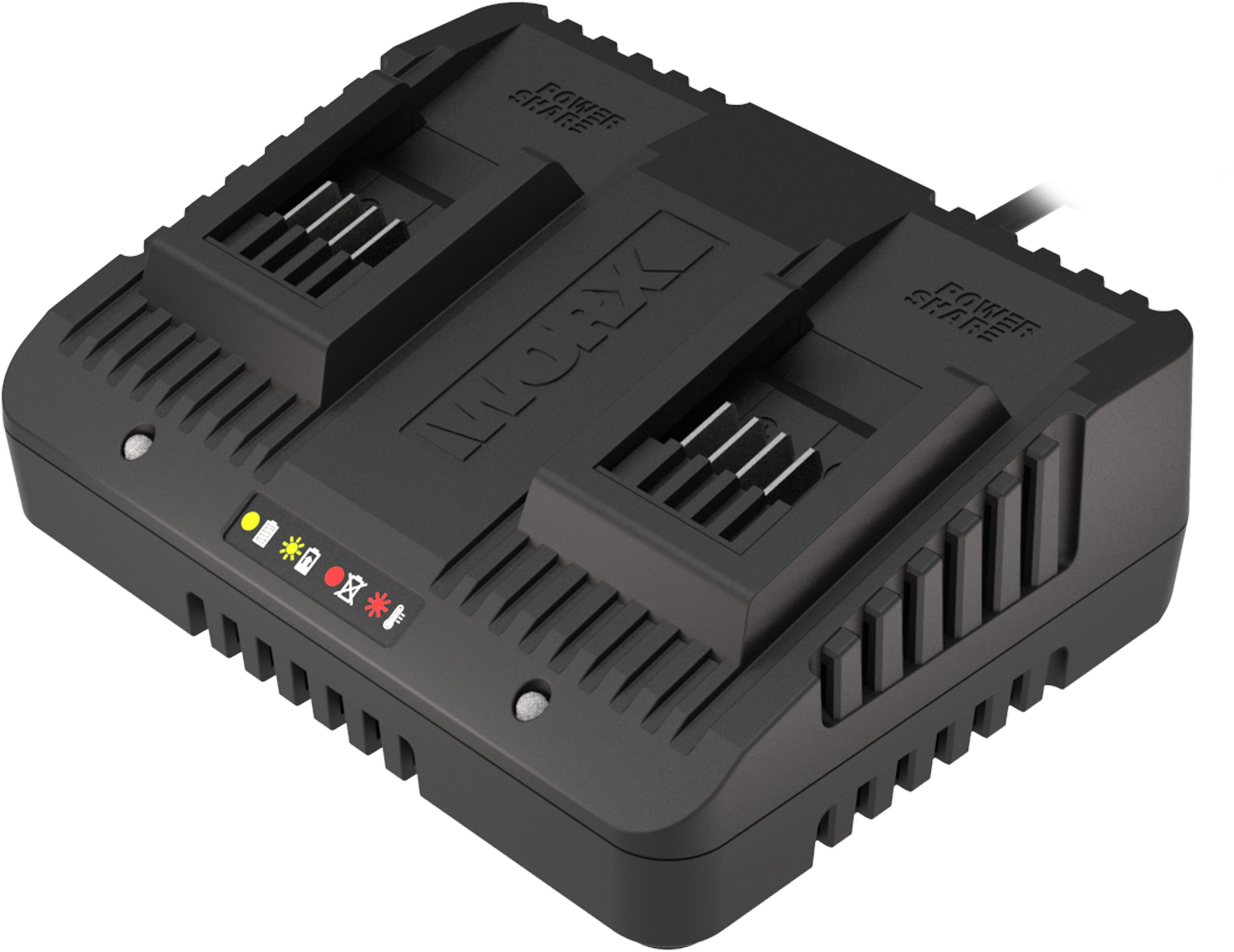 Worx Dual-Ladegerät WA3772 Akku-Ladestation (2000 mA, für alle WORX PowerShare Akkus, gleichzeitige Aufladen von 2 Akkus)