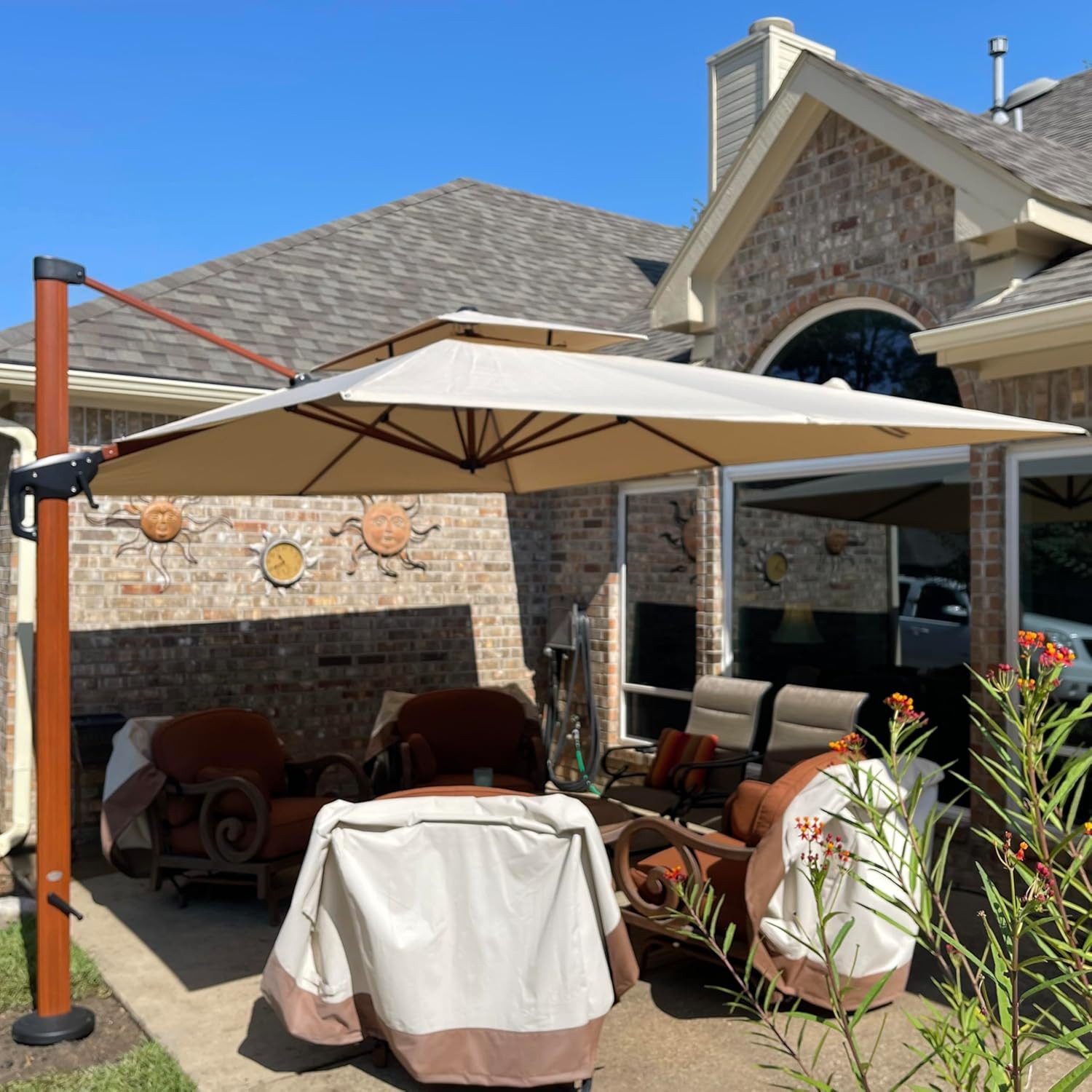 PURPLE LEAF Ampelschirm Holzoptik Rechteckiger Außenbereich Alu Sonnenschirm, Gartenschirm, LxB: 365,00x270,00 cm, für Garten,Terrasse, Pool