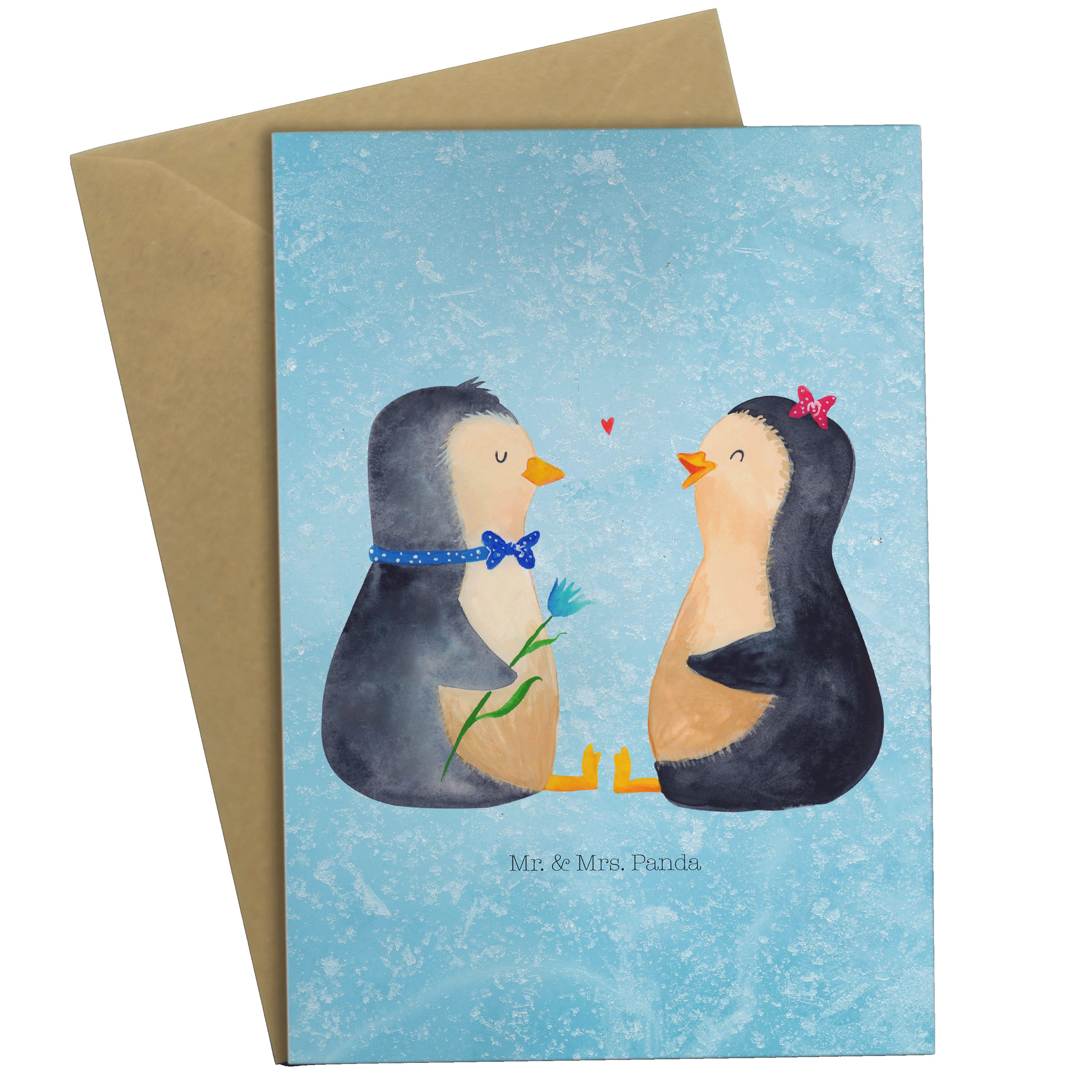 Einladungskarte, Pinguin - Liebesbeweis Grußkarte Geschenk, Panda Mr. Mrs. - & Eisblau Pärchen