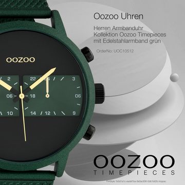OOZOO Quarzuhr Oozoo Herren Armbanduhr grün Analog, (Analoguhr), Herrenuhr rund, extra groß (ca. 50mm) Edelstahlarmband, Fashion-Style