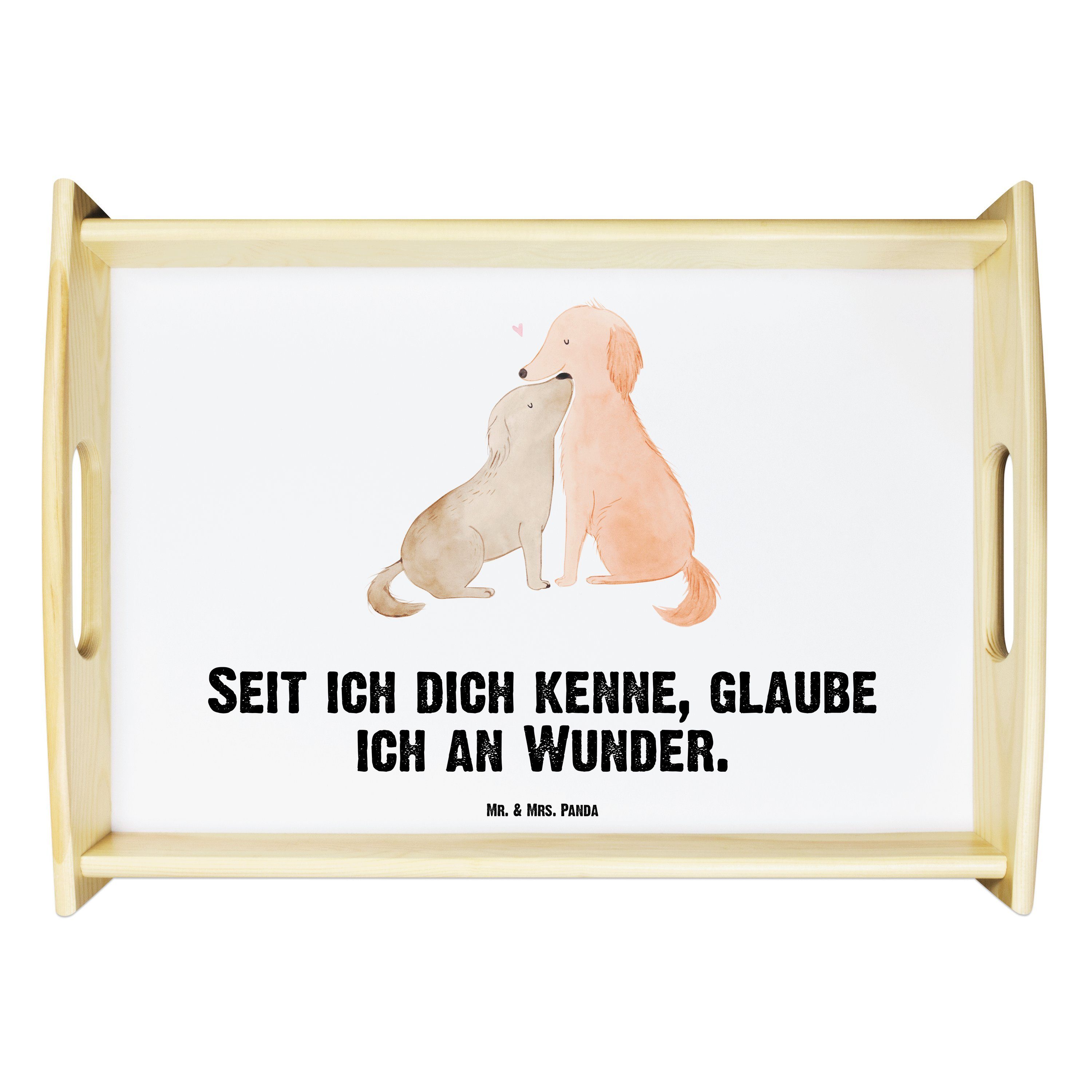 Mr. & Mrs. Panda Tablett verliebt, Küchentablett, Weiß lasiert, Hunde - Hund. - (1-tlg) Hunde, Geschenk, Echtholz Liebe