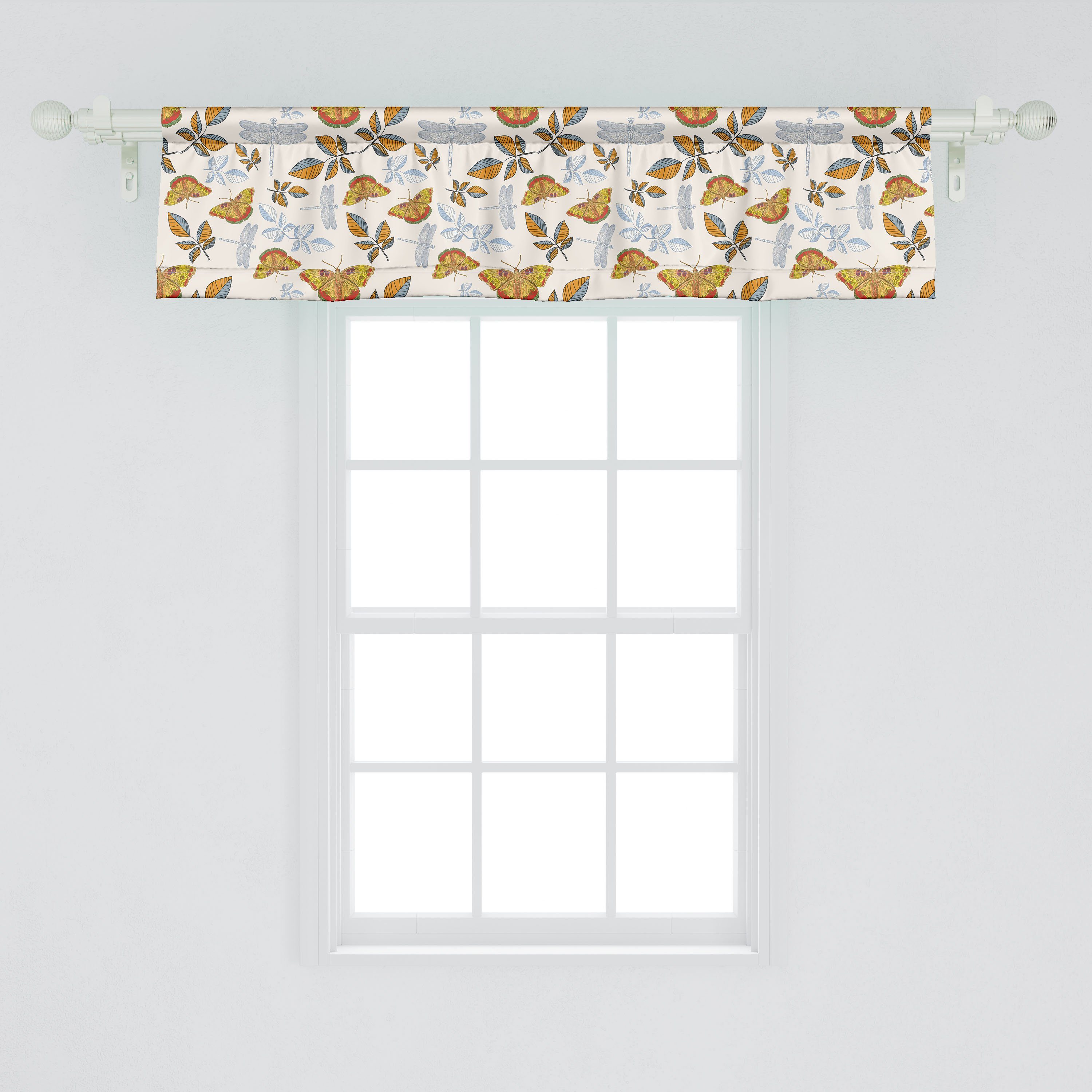 Blätter Scheibengardine Dekor Libelle Stangentasche, Vorhang mit Herbst Microfaser, Schlafzimmer für Volant Schmetterling Abakuhaus, Küche
