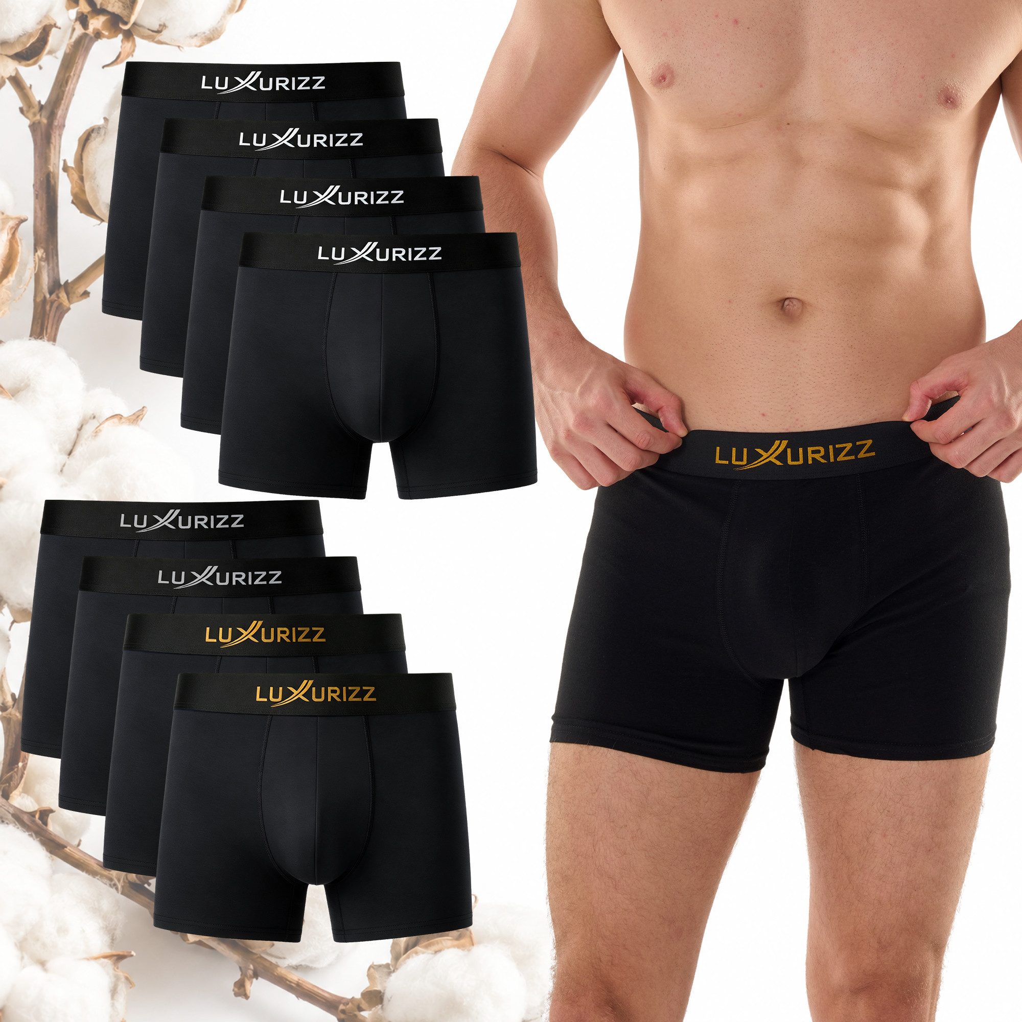 Luxurizz Boxershorts Herren Soft-Touch Baumwolle 8er Pack S-4XL (Packung, in Geschenk-Box)