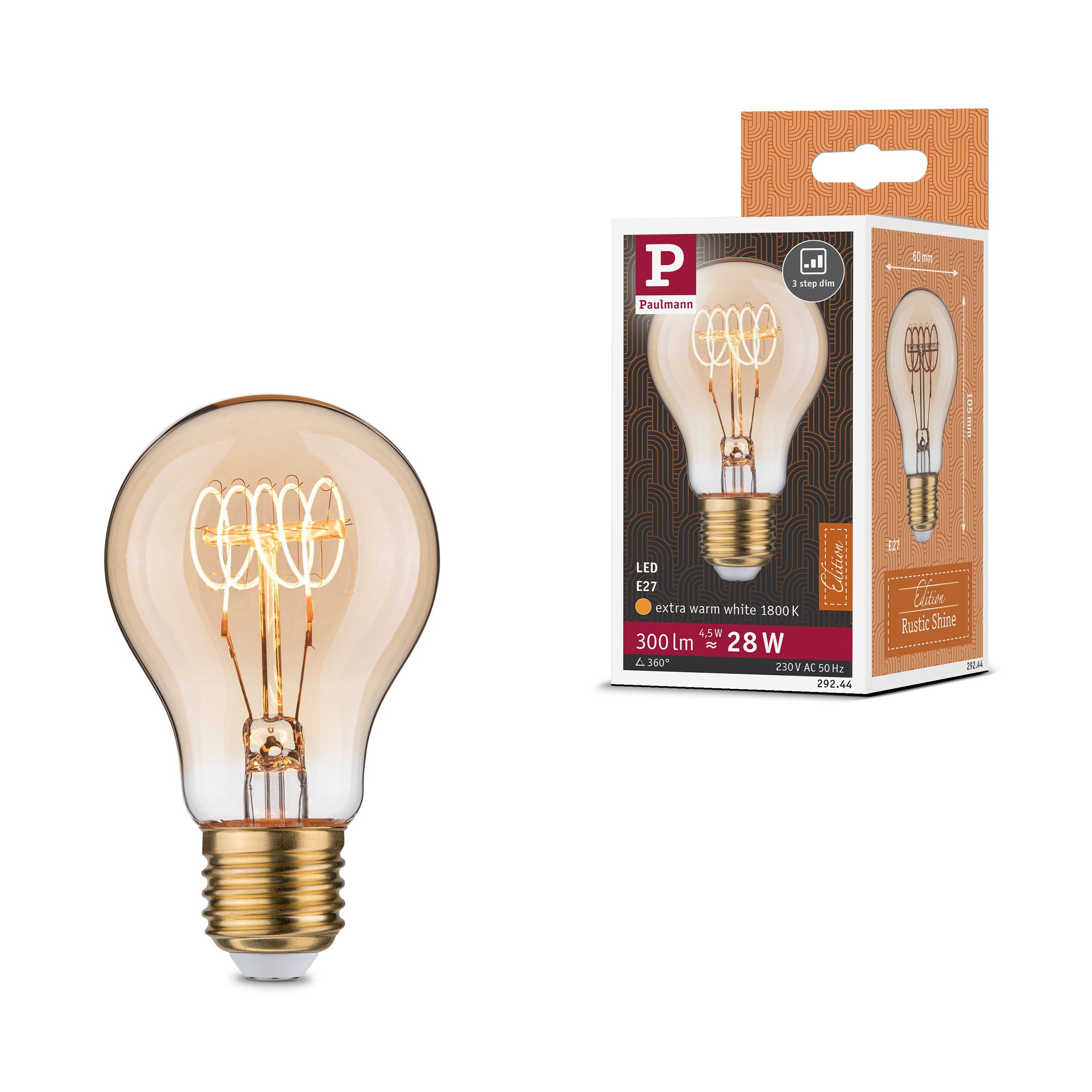 Paulmann LED-Leuchtmittel Rustic Shine AGL 300lm 4,5W 1800K W gold 230V, E27, 1 St.
