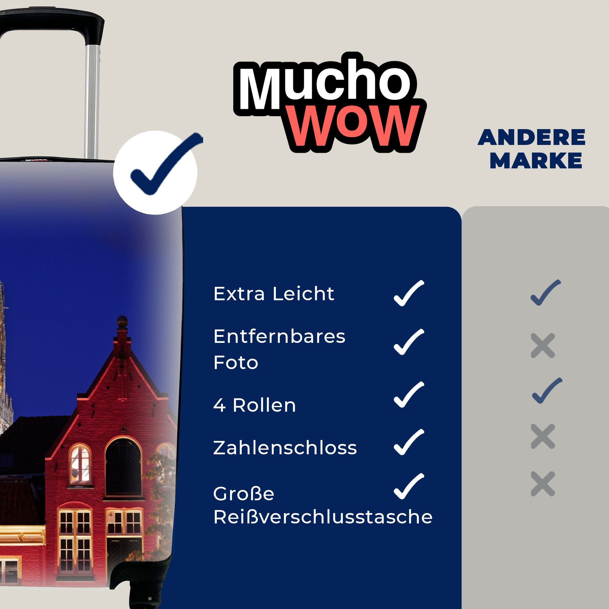 MuchoWow Handgepäckkoffer Nacht Handgepäck Domturm Haus, - - rollen, für Reisekoffer Reisetasche 4 Ferien, Rollen, mit Trolley