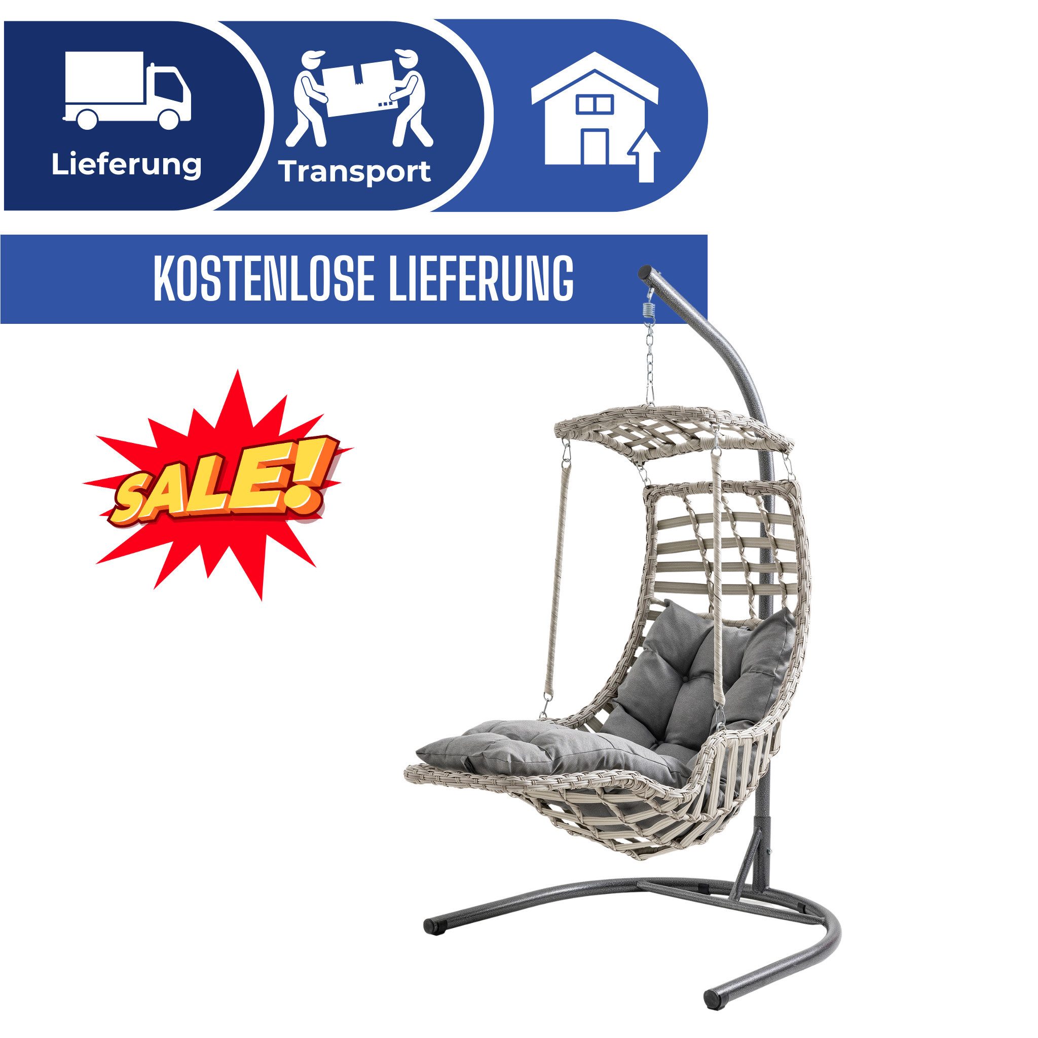 gowoll Hängesessel Hängesessel mit Gestell und Kissen Rattan Gartenschaukel (Gartenschaukel)