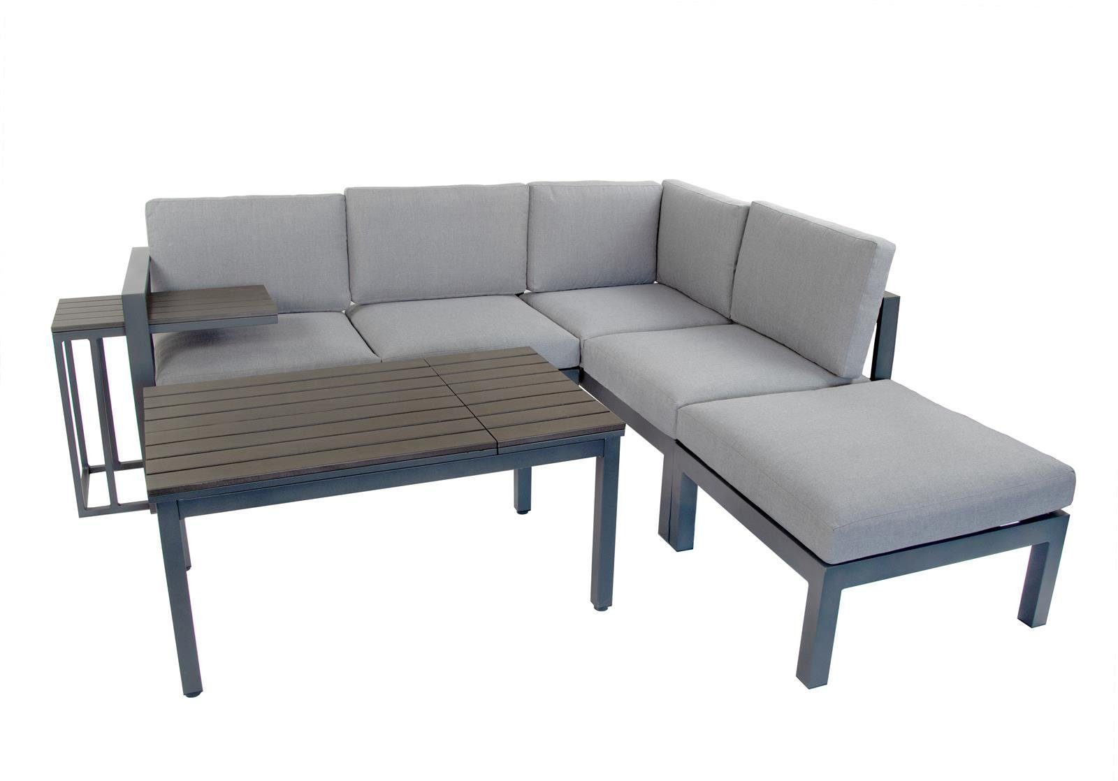 Loungeset (Set, Home&Garden® - Braga, mit Aluminium höhenverstellbarem Ecklounge Tisch 5-tlg), bellavista Gartenlounge