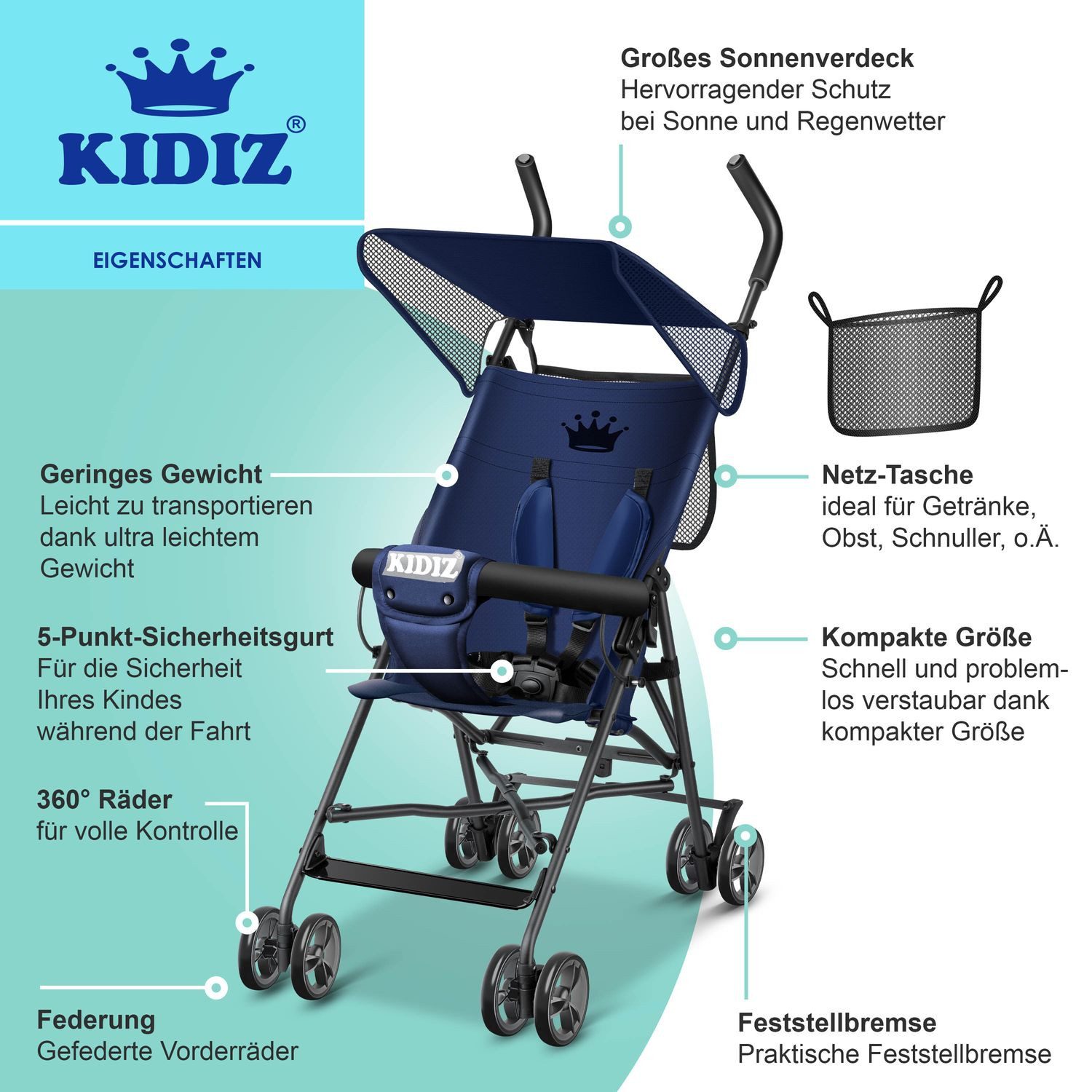 KIDIZ Kombi-Kinderwagen, Kinderwagen CITY Buggy Kinderbuggy klappbar Sportwagen Faltbar