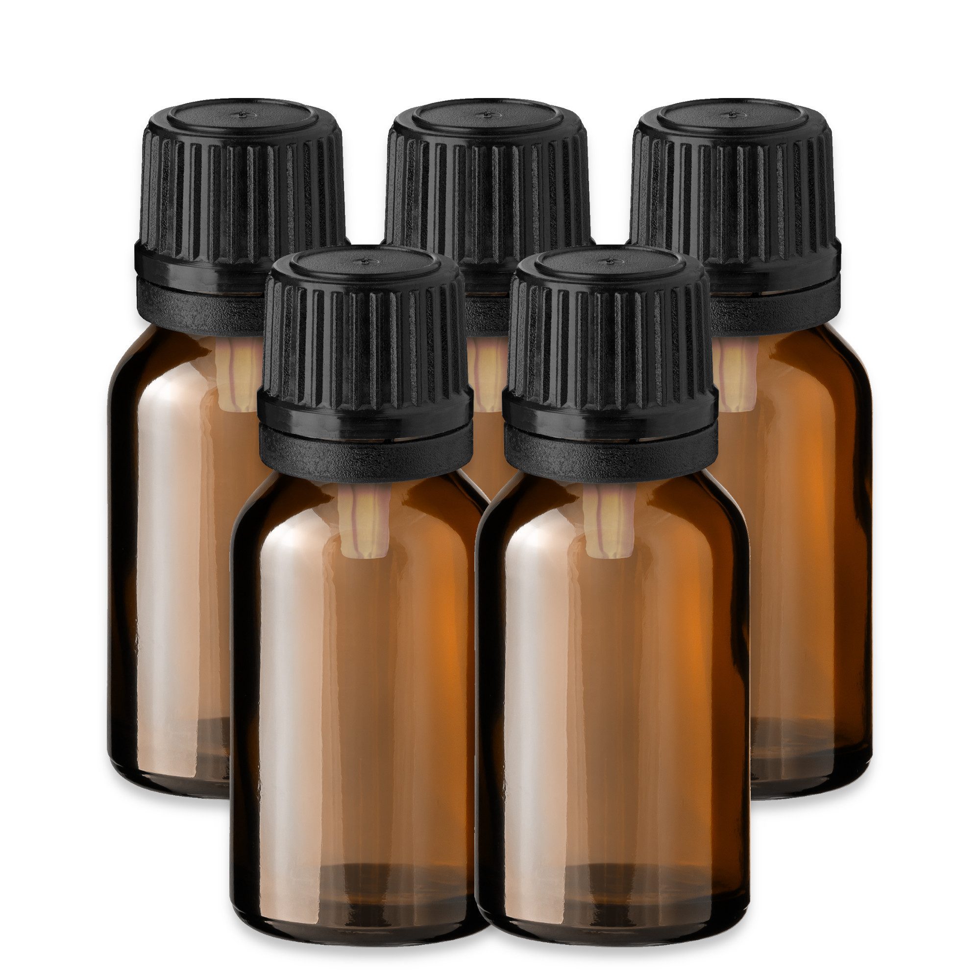 CK Verpackung GmbH Tropfer 5x Glasflasche braun 15 ml mit schwarzem Tropfeinsatz Apothekerflasche