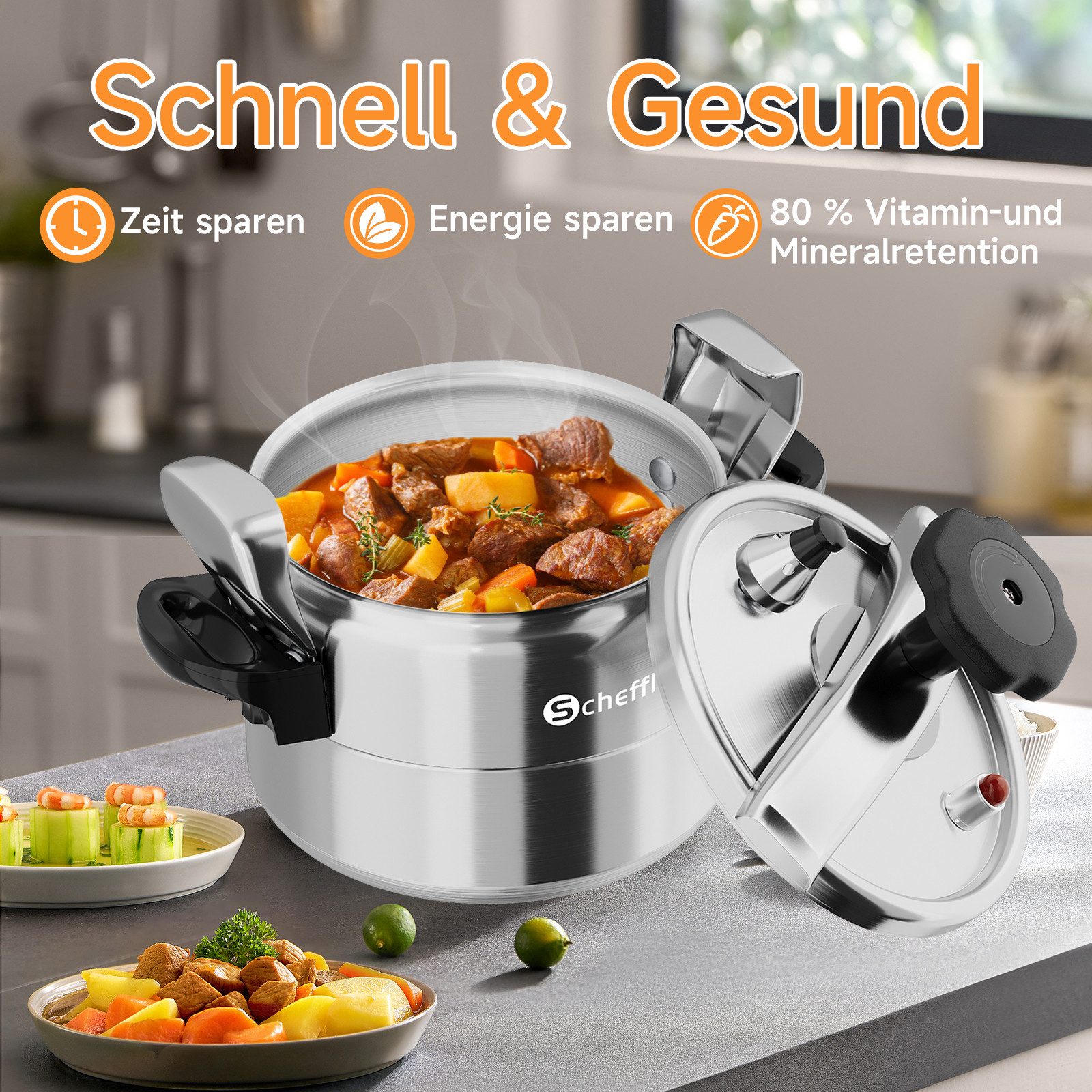 Scheffler Schnellkochtopf Dampfkochtopf Induktion, für alle Herdarten geeignet, Aluminium (3L/7L/11L/11L/15L, schnellkochtopf), Induktion