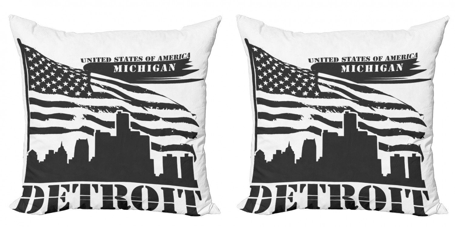 Kissenbezüge Modern Accent Doppelseitiger Digitaldruck, Abakuhaus (2 Stück), Detroit USA-Flagge Grunge-Stadt | Kissenbezüge