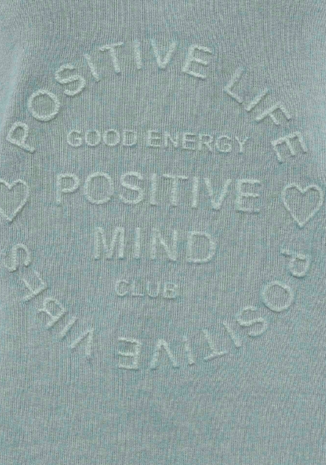 Zwillingsherz Sweatshirt "Positive Mind" ausgefranster V-Ausschnitt, Used Look, Langarm, Schriftzug – Bild 5 von 5